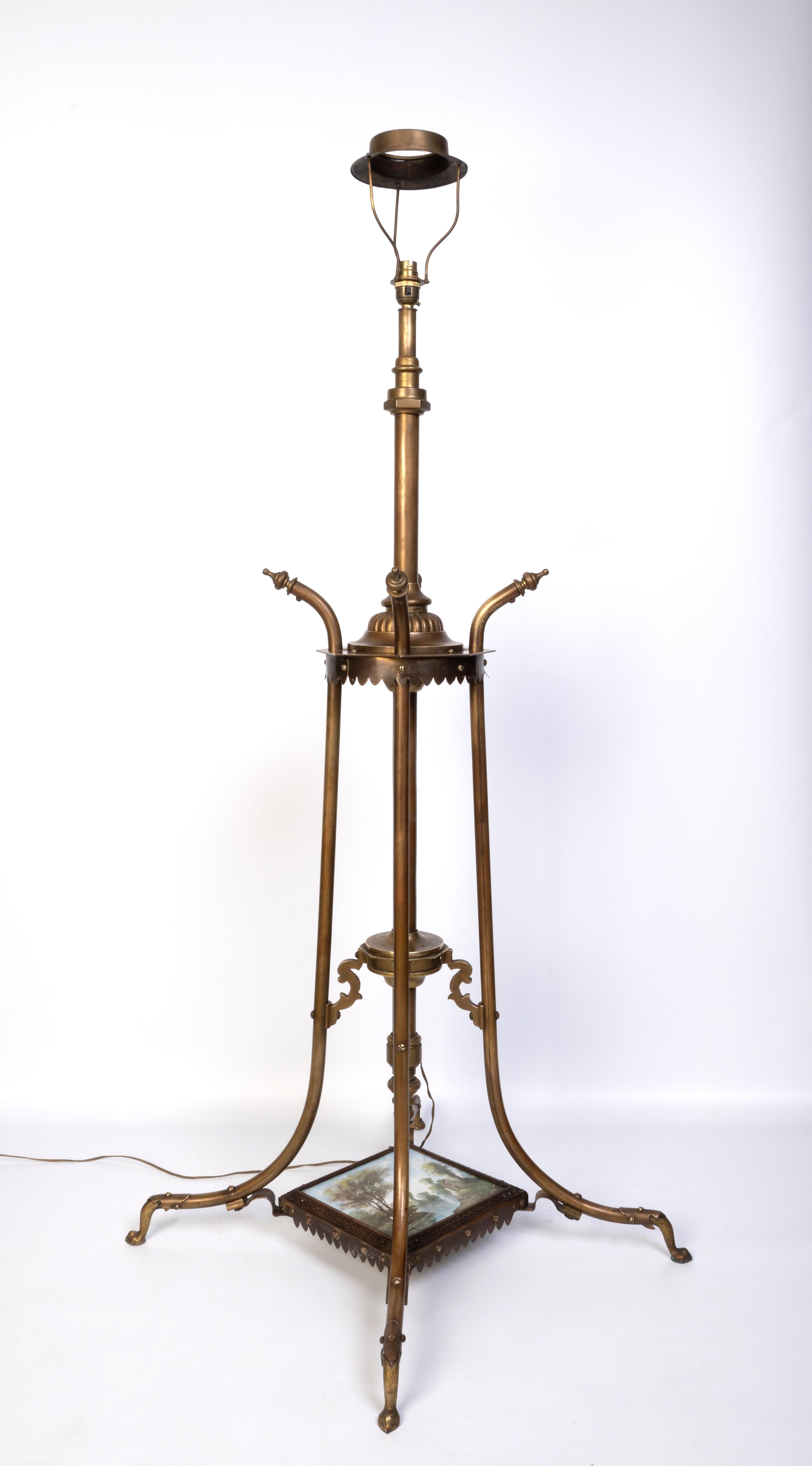 Antigua lámpara estándar telescópica inglesa Arts And Crafts de latón C.1900 en venta 12