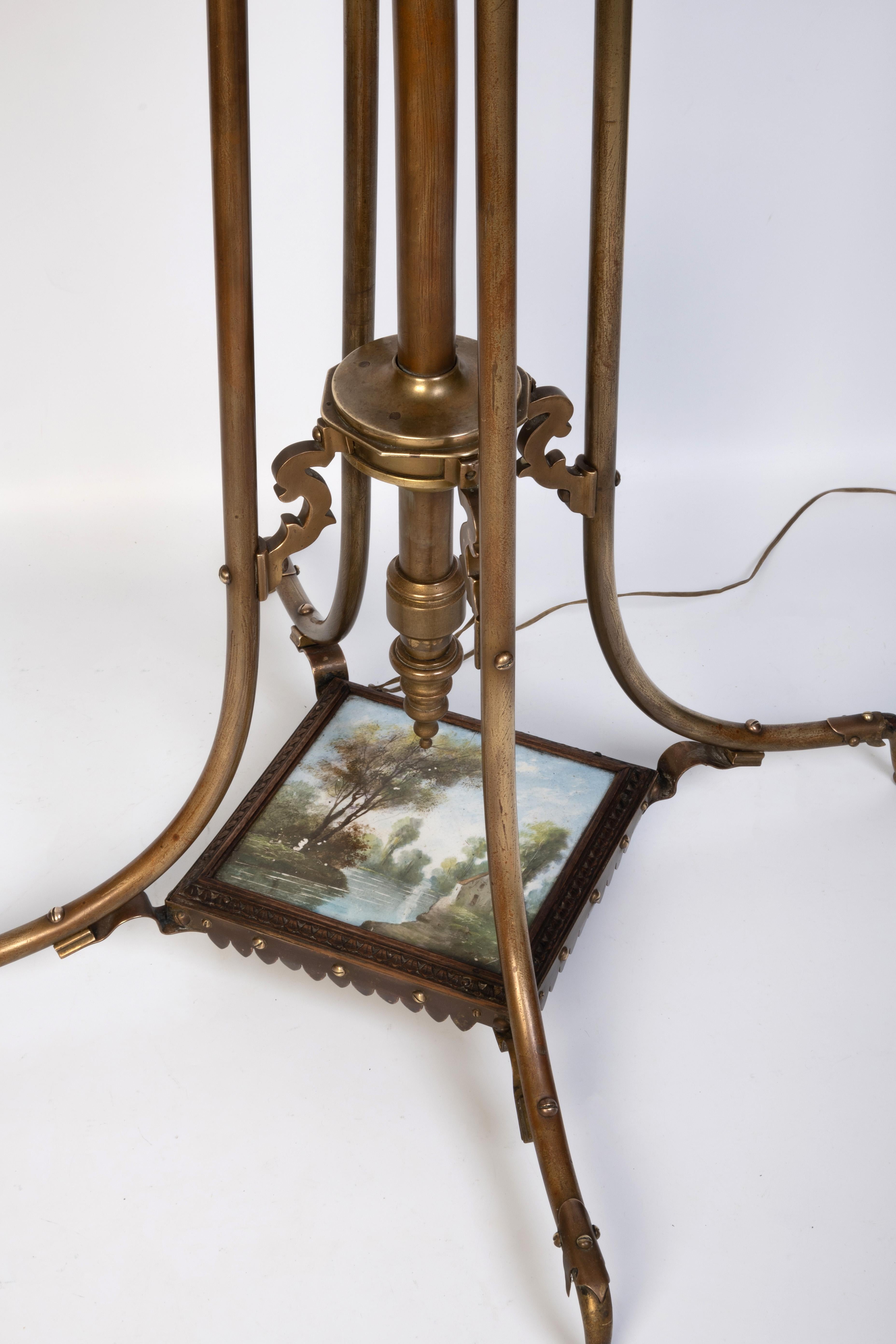Antigua lámpara estándar telescópica inglesa Arts And Crafts de latón C.1900 en venta 1