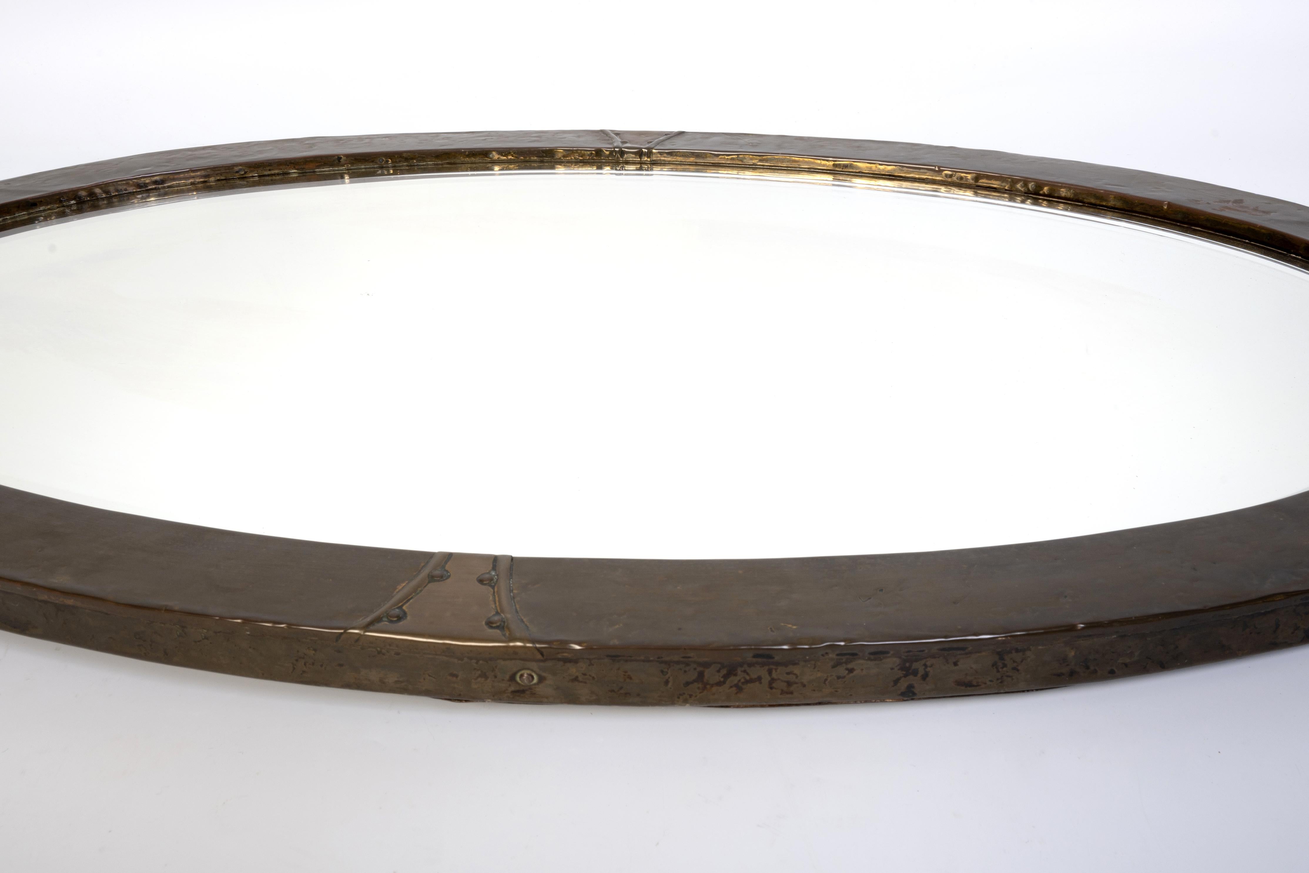 Antique English Arts And Crafts Copper Oval Mirror C.C. in vendita 2