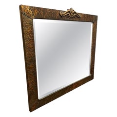 Antique English Arts and Crafts Hammered Copper Mirror