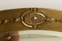 Antique English Arts And Crafts Liberty & Co Hammered Copper Oval Mirror C.1890