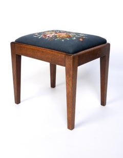 Antique English Arts And Crafts Needlepoint Stool C.1900