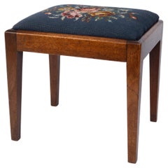 Antique English Arts And Crafts Needlepoint Stool C.1900