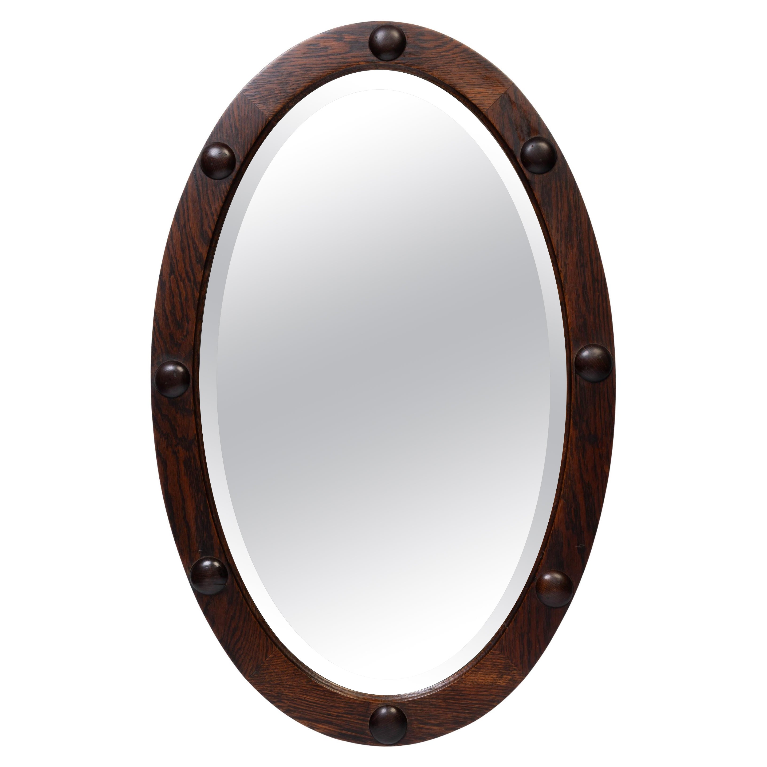 Antique Antique Arts And Crafts Oak Oak Mirror C.C 1900