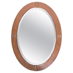Antique English Arts And Crafts Oval Copper Mirror C.1900