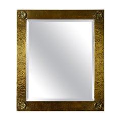 Antique English Arts and Crafts Polished Brass Gold Mirror Liberty and Co London