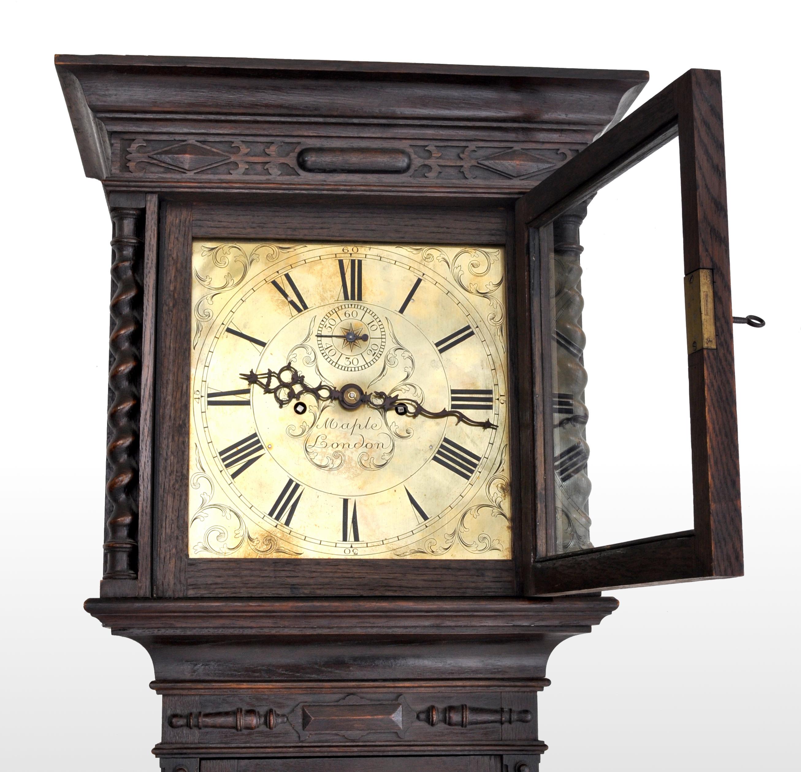 Arts and Crafts English Arts & Crafts 8-Day Longcase Clock by Maple of London, circa 1890