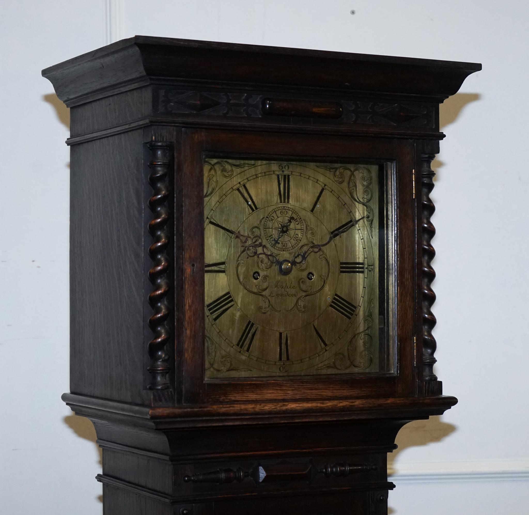 ANTIQUE ENGLiSH ARTS & CRAFTS 8 DAY LONGCASE GRANDFATER CLOCK BY MAPLE LONDON For Sale 11