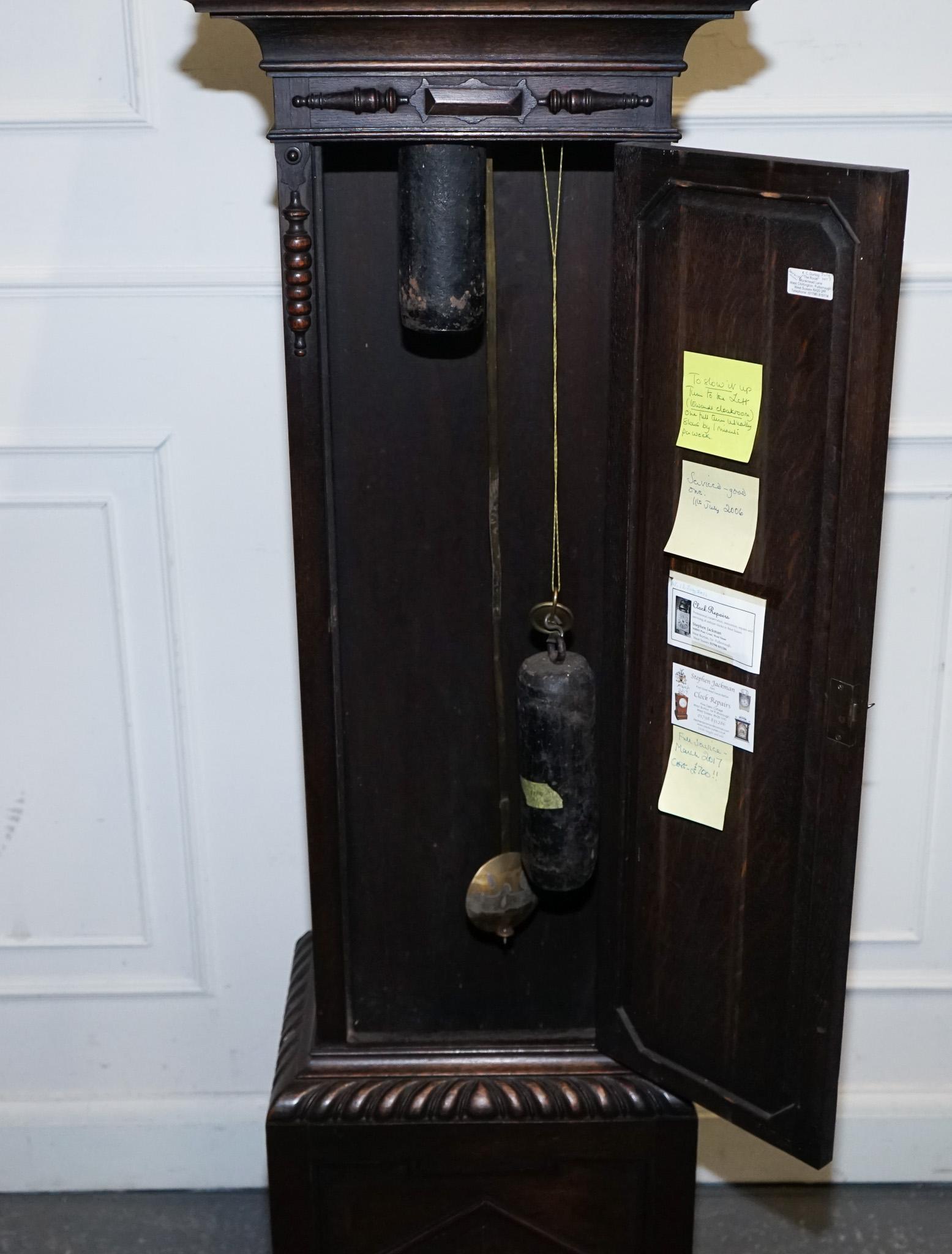 ANTIQUE ENGLiSH ARTS & CRAFTS 8 DAY LONGCASE GRANDFATER CLOCK BY MAPLE LONDON In Good Condition For Sale In Pulborough, GB