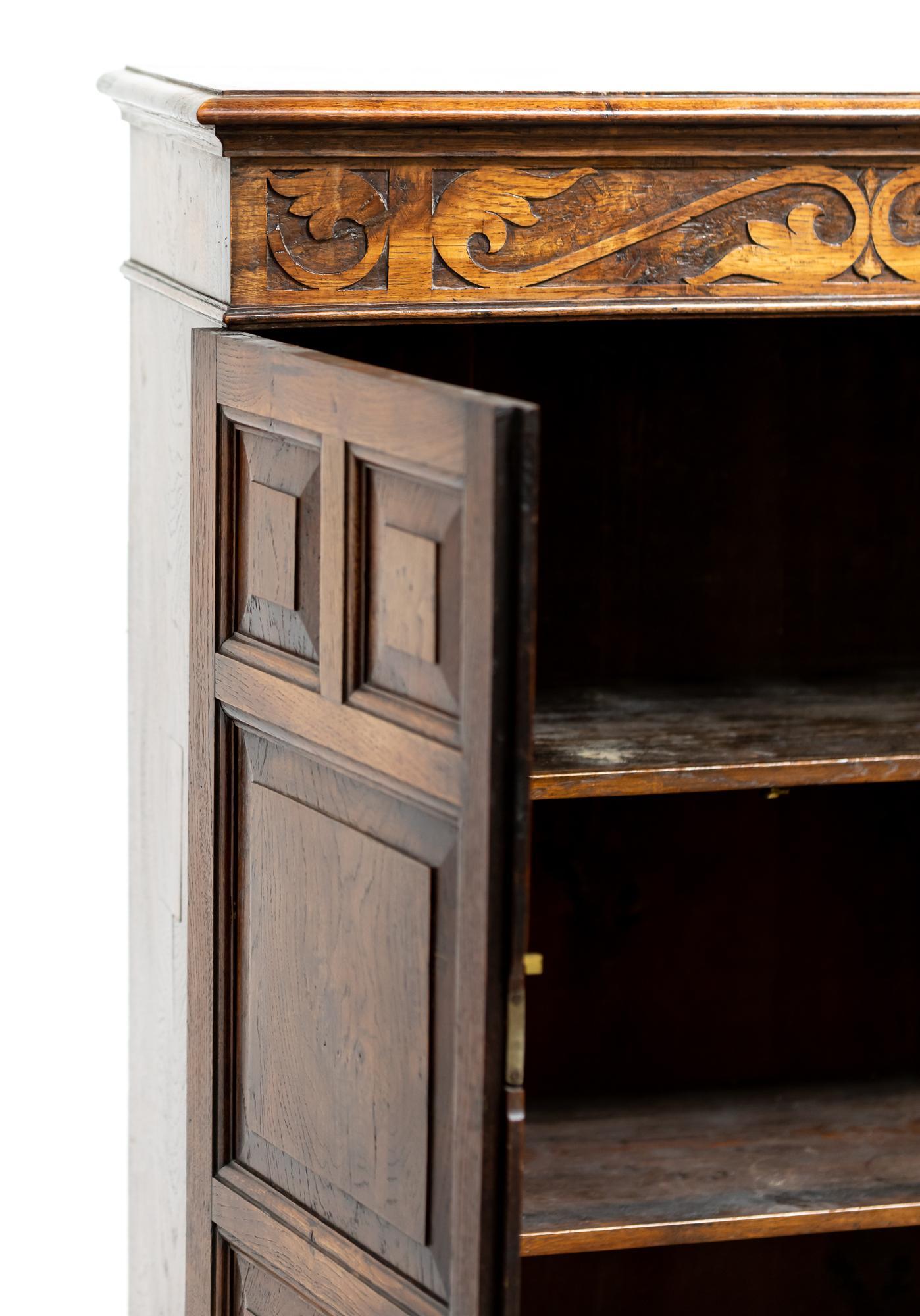 British Antique English Arts & Crafts Burr or Pollard Oak Cabinet on Stand