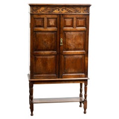 Antique English Arts & Crafts Burr or Pollard Oak Cabinet on Stand