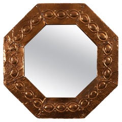 Antique miroir octogonal anglais Arts & Crafts en cuivre