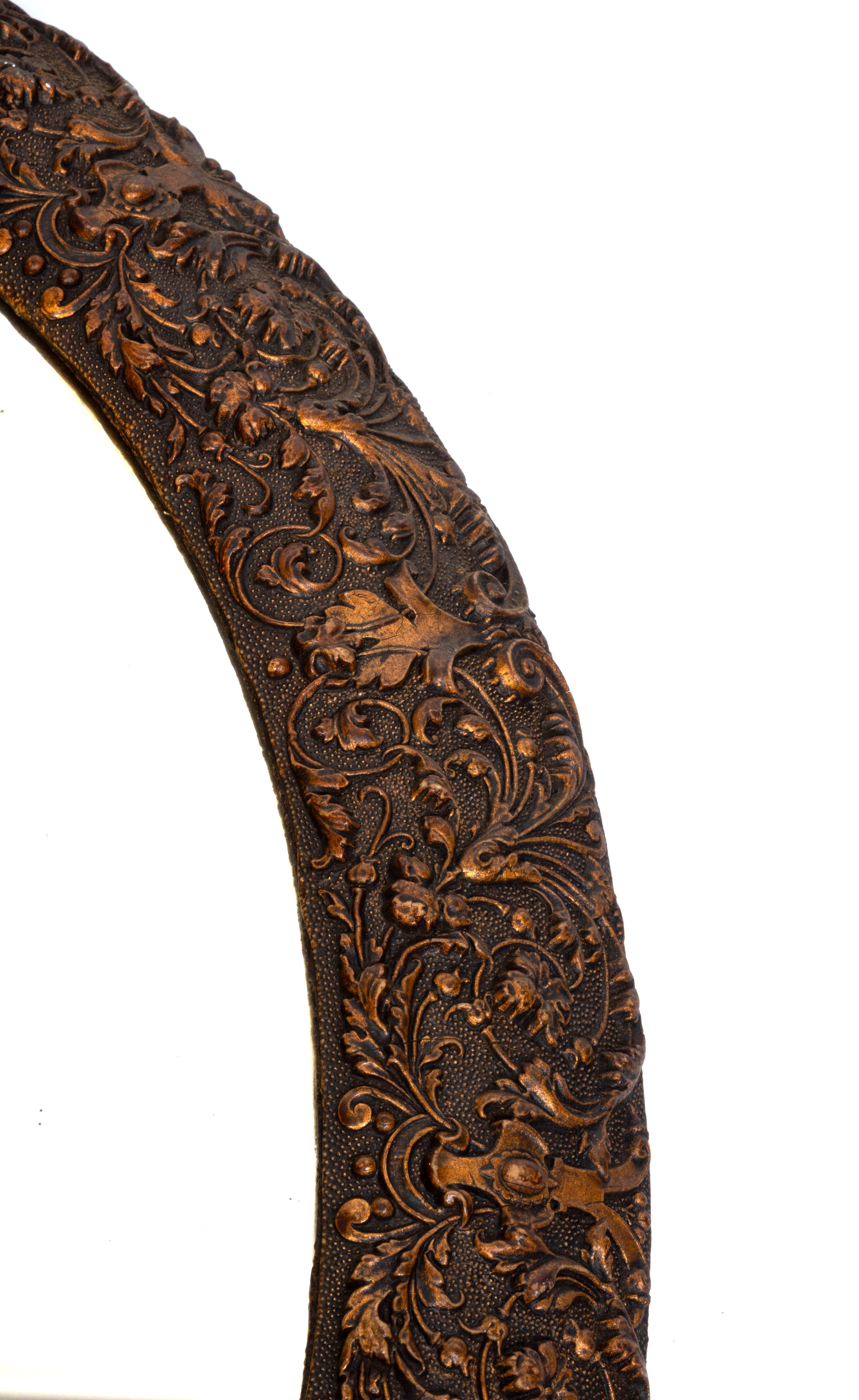Antiguo espejo ovalado inglés Arts & Crafts de cobre C.1900 principios del siglo XX en venta