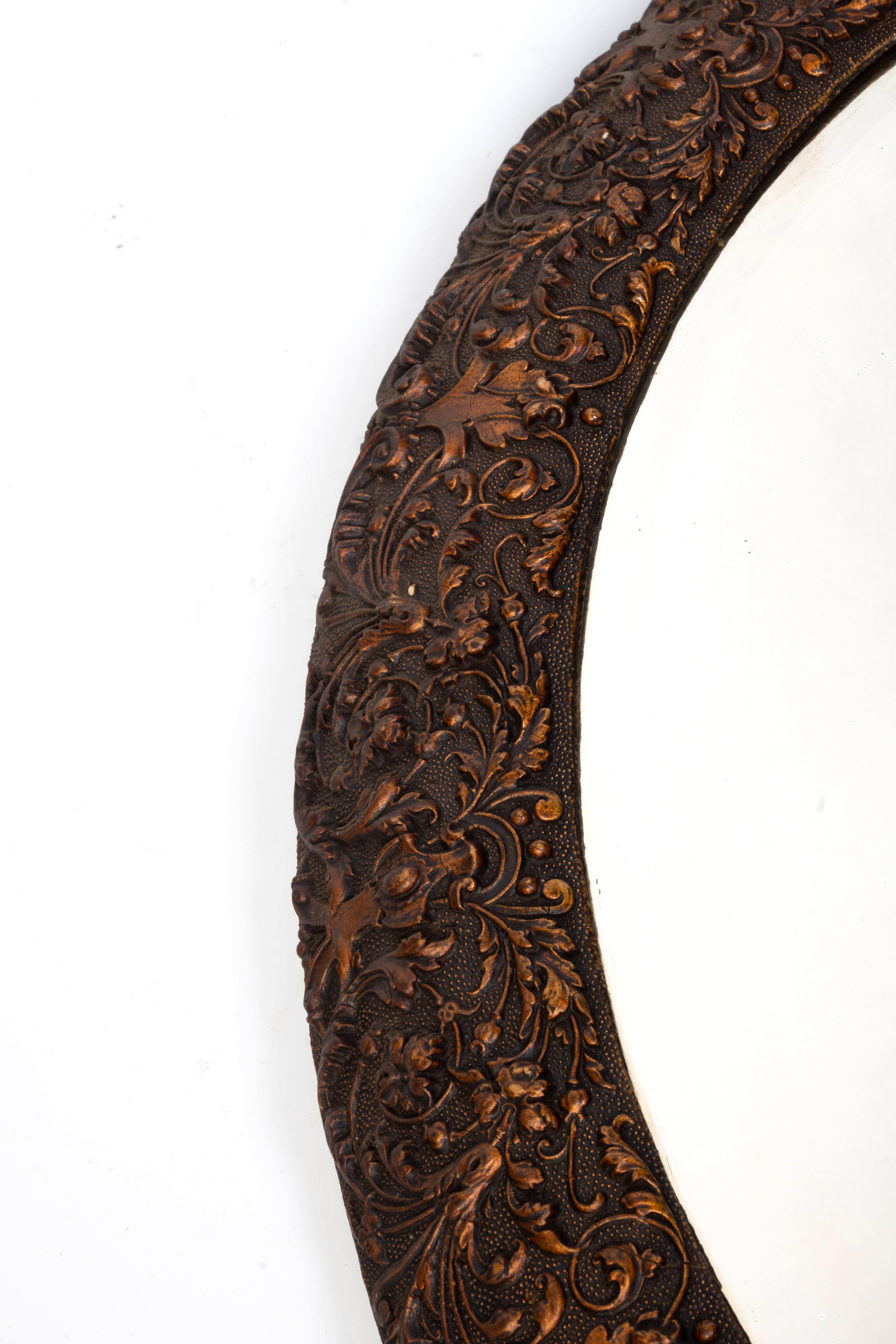Antiguo espejo ovalado inglés Arts & Crafts de cobre C.1900 Cobre en venta