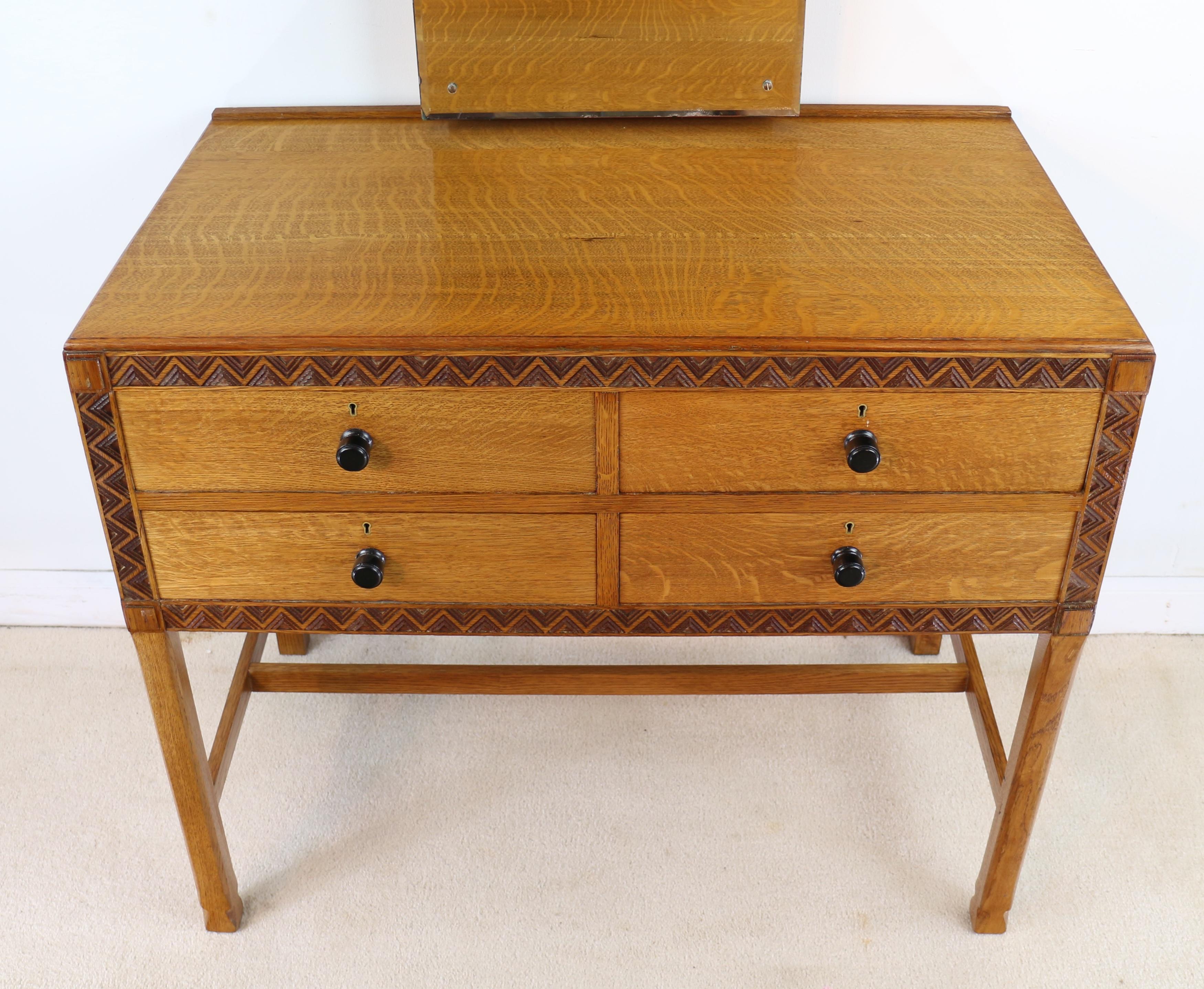 Antique English Arts & Crafts Cotswold School Oak Chest & Dressing Table 8