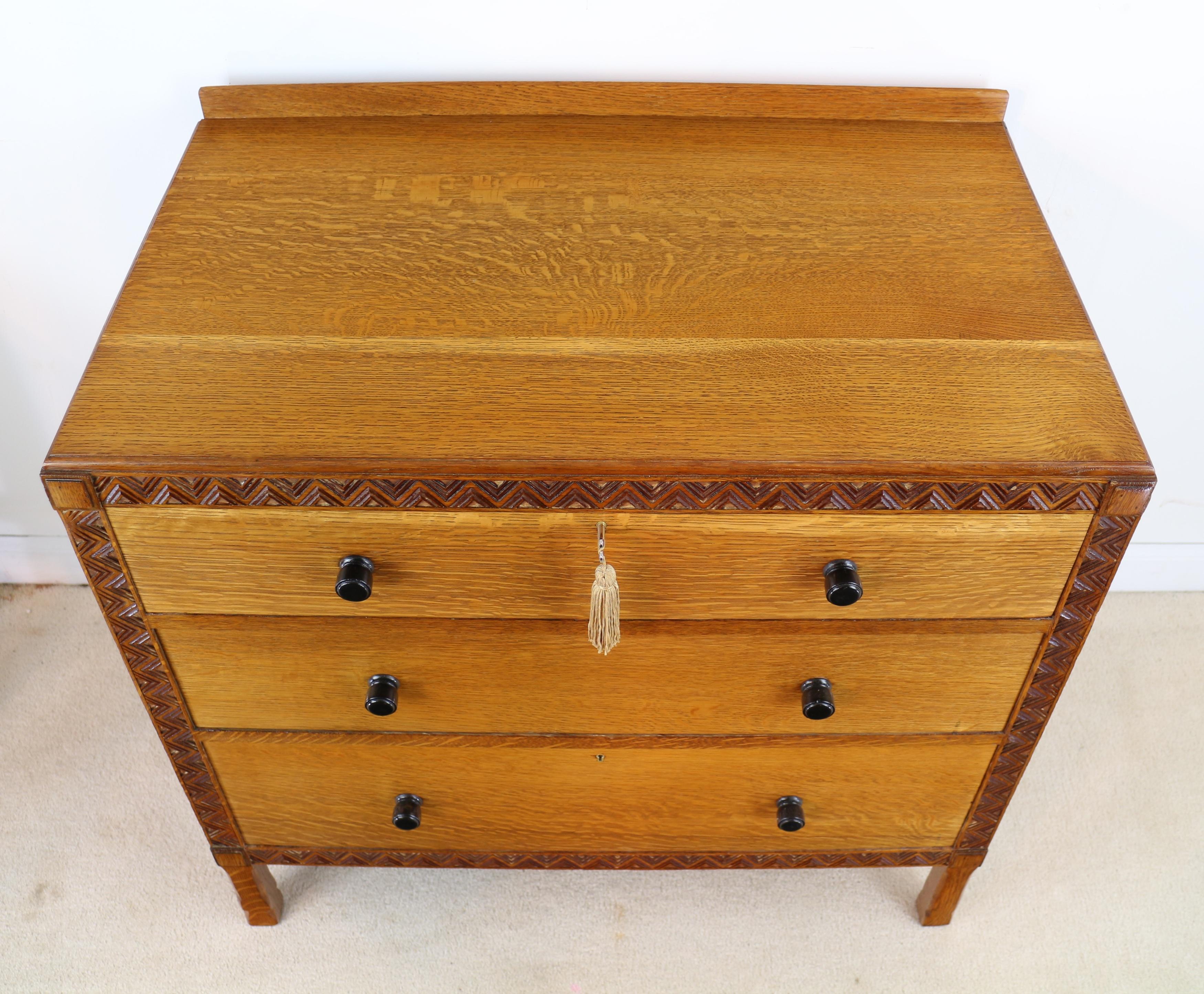 Antique English Arts & Crafts Cotswold School Oak Chest & Dressing Table 2
