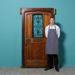 Antique English Arts & Crafts Glazed Oak Front Door with Frame