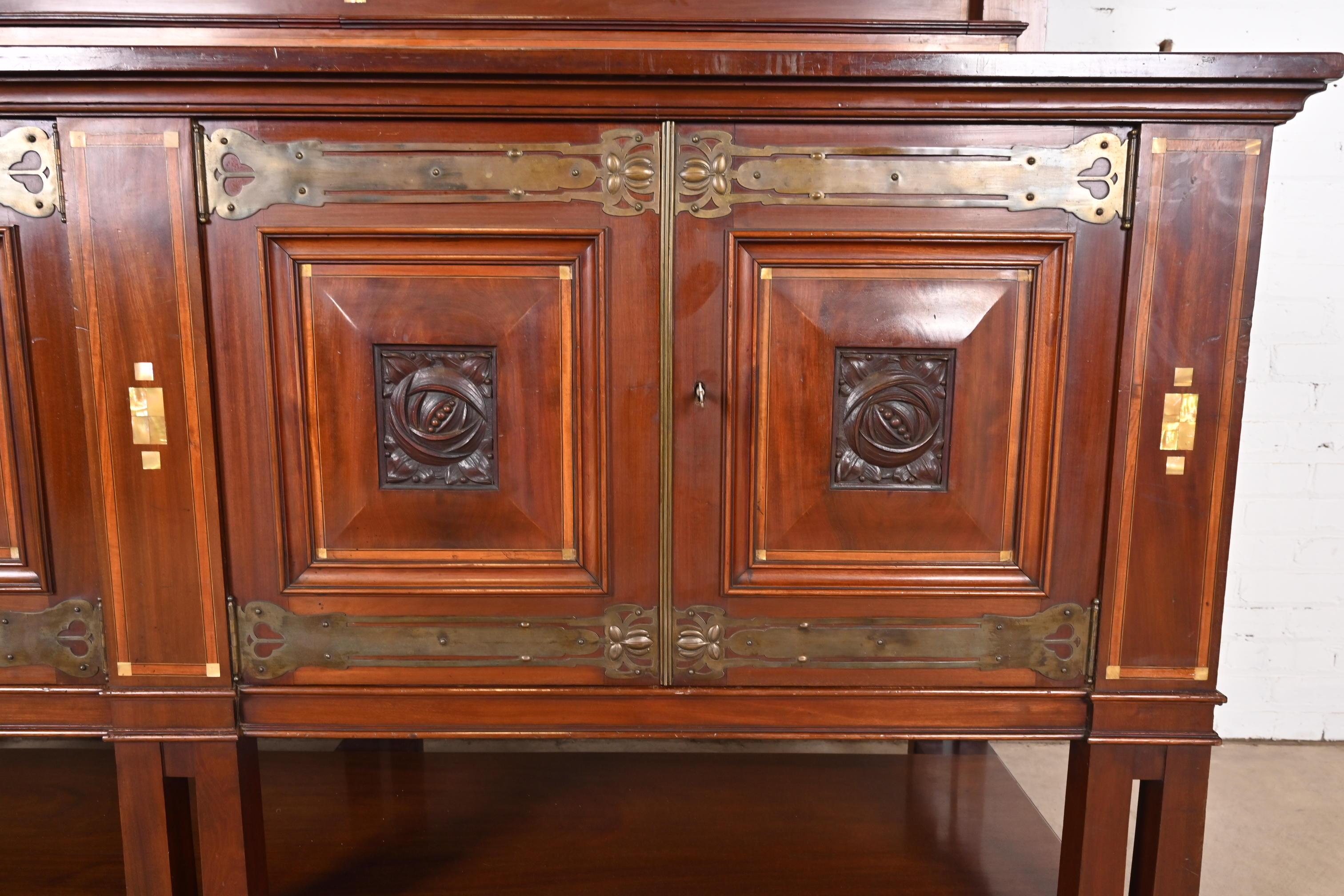 Antique English Arts & Crafts Inlaid Mahogany Sideboard by Robson & Sons For Sale 5