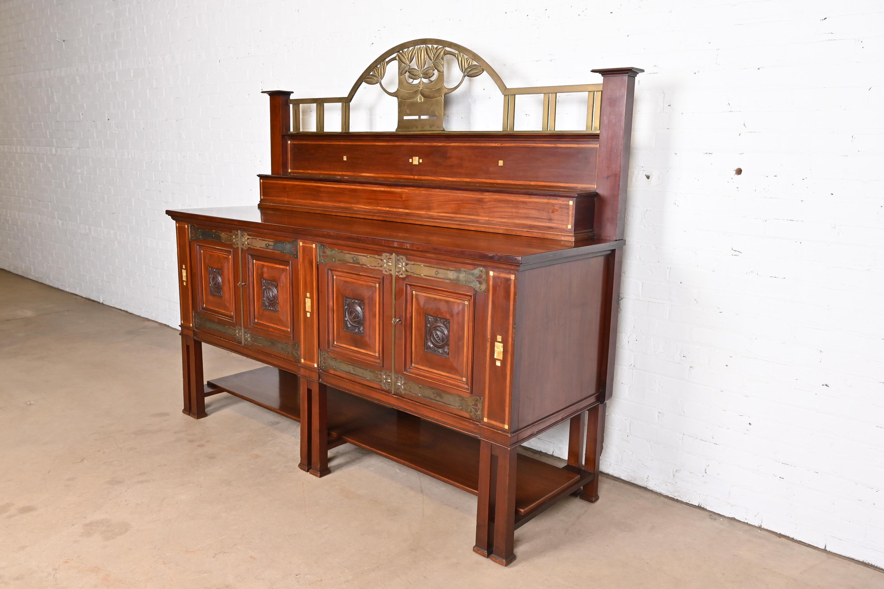 Art Deco Antique English Arts & Crafts Inlaid Mahogany Sideboard by Robson & Sons For Sale