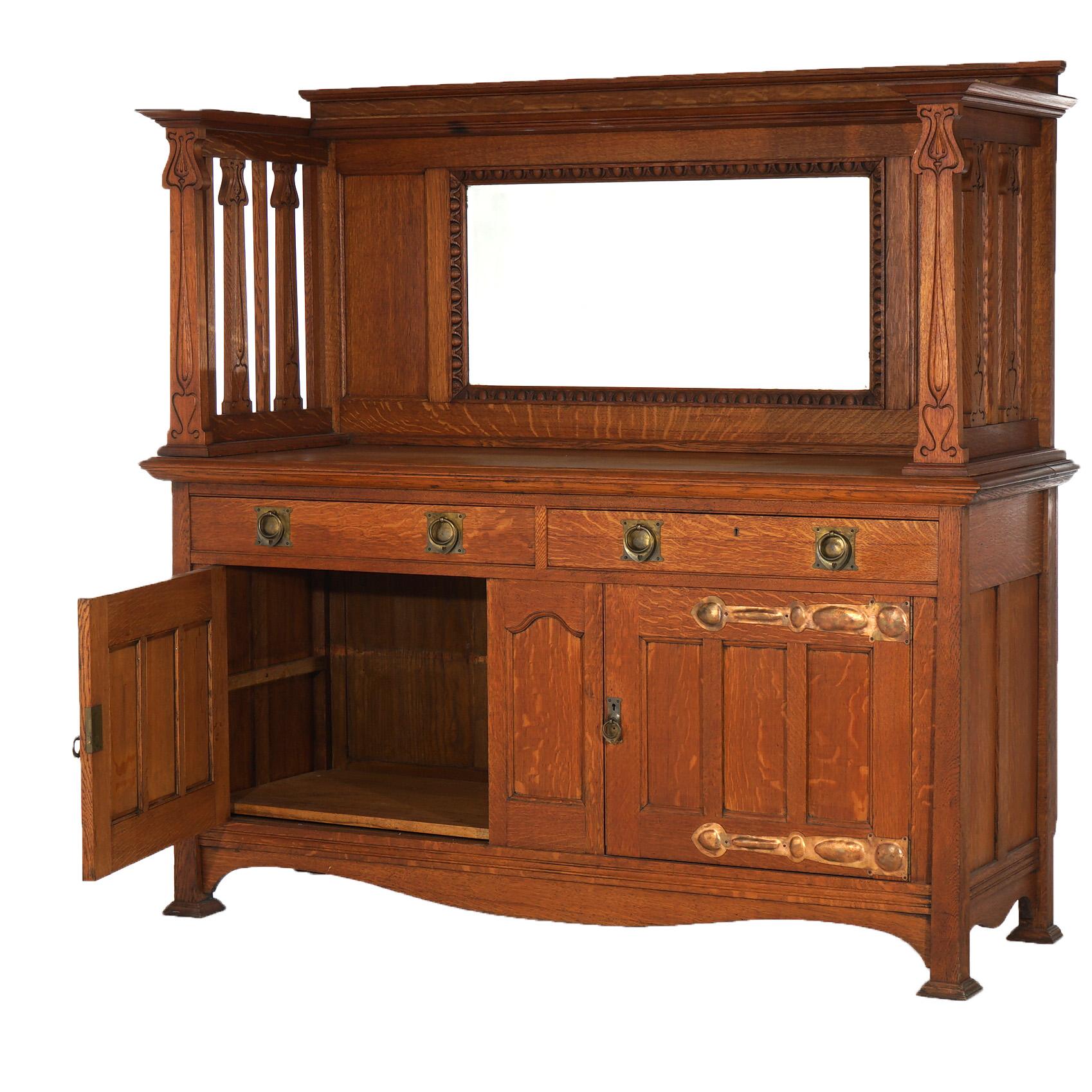 Antique English Arts & Crafts Liberty & Co. Oak Sideboard With Mirror C1910 For Sale 12