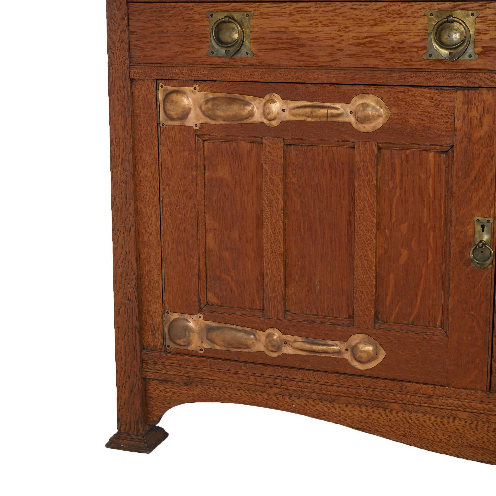 Antique English Arts & Crafts Liberty & Co. Oak Sideboard With Mirror C1910 For Sale 13