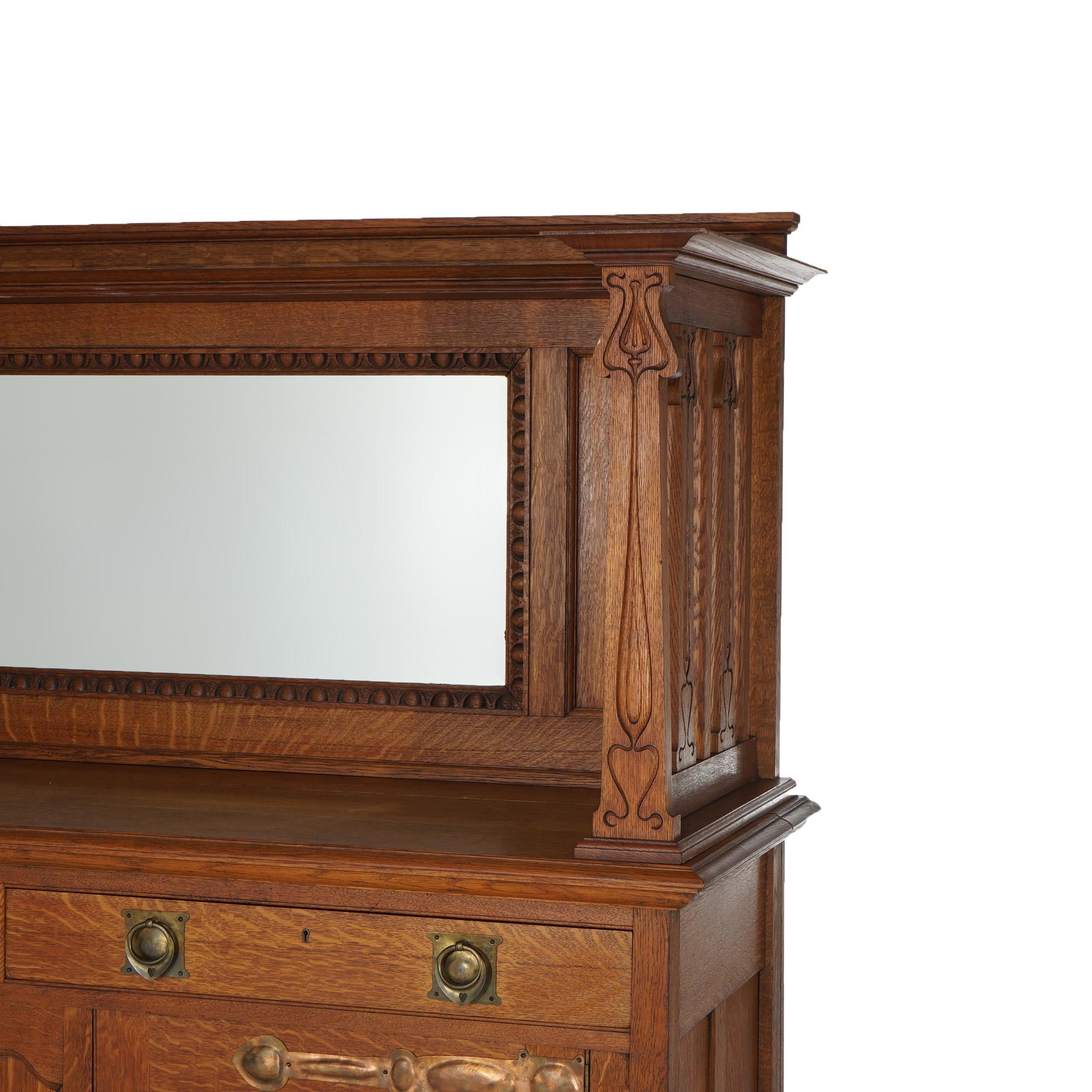 20th Century Antique English Arts & Crafts Liberty & Co. Oak Sideboard With Mirror C1910 For Sale