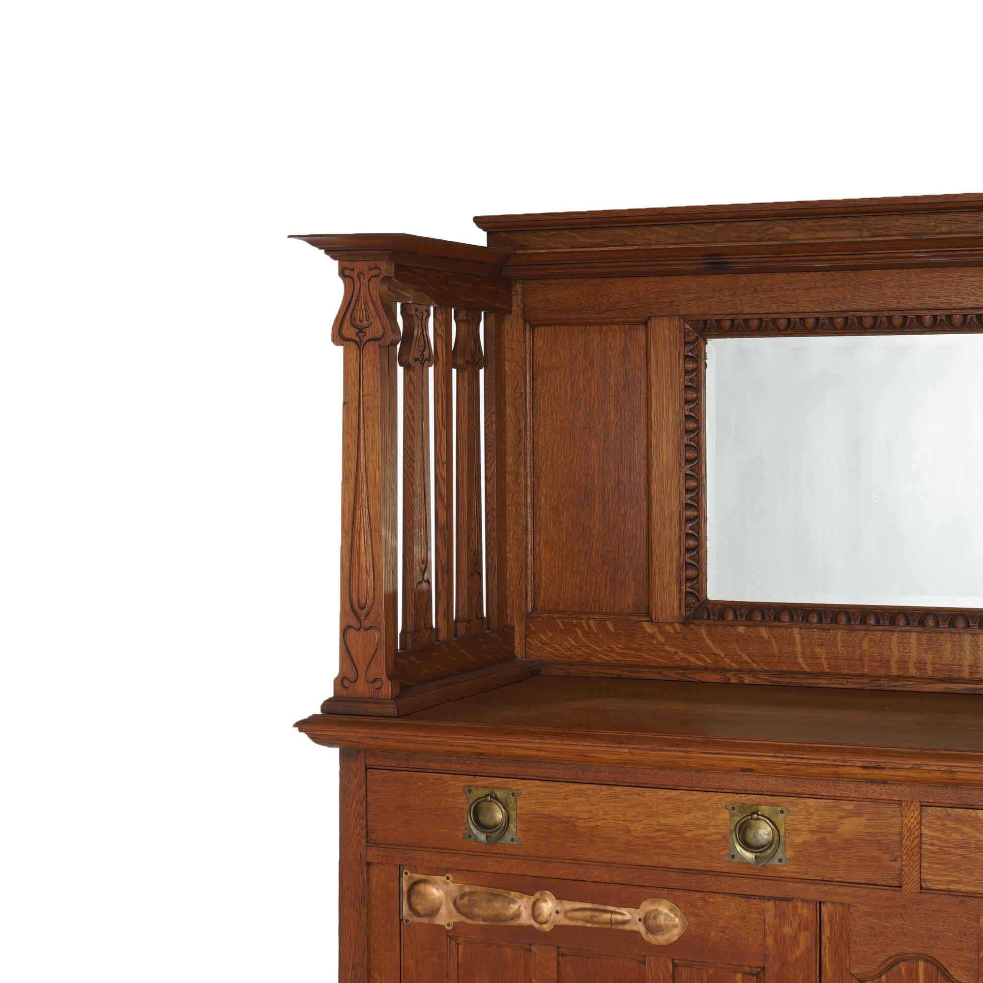 Antique English Arts & Crafts Liberty & Co. Oak Sideboard With Mirror C1910 For Sale 1