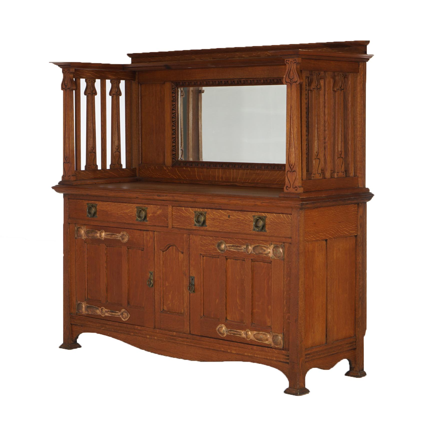 Antique English Arts & Crafts Liberty & Co. Oak Sideboard With Mirror C1910 For Sale 4