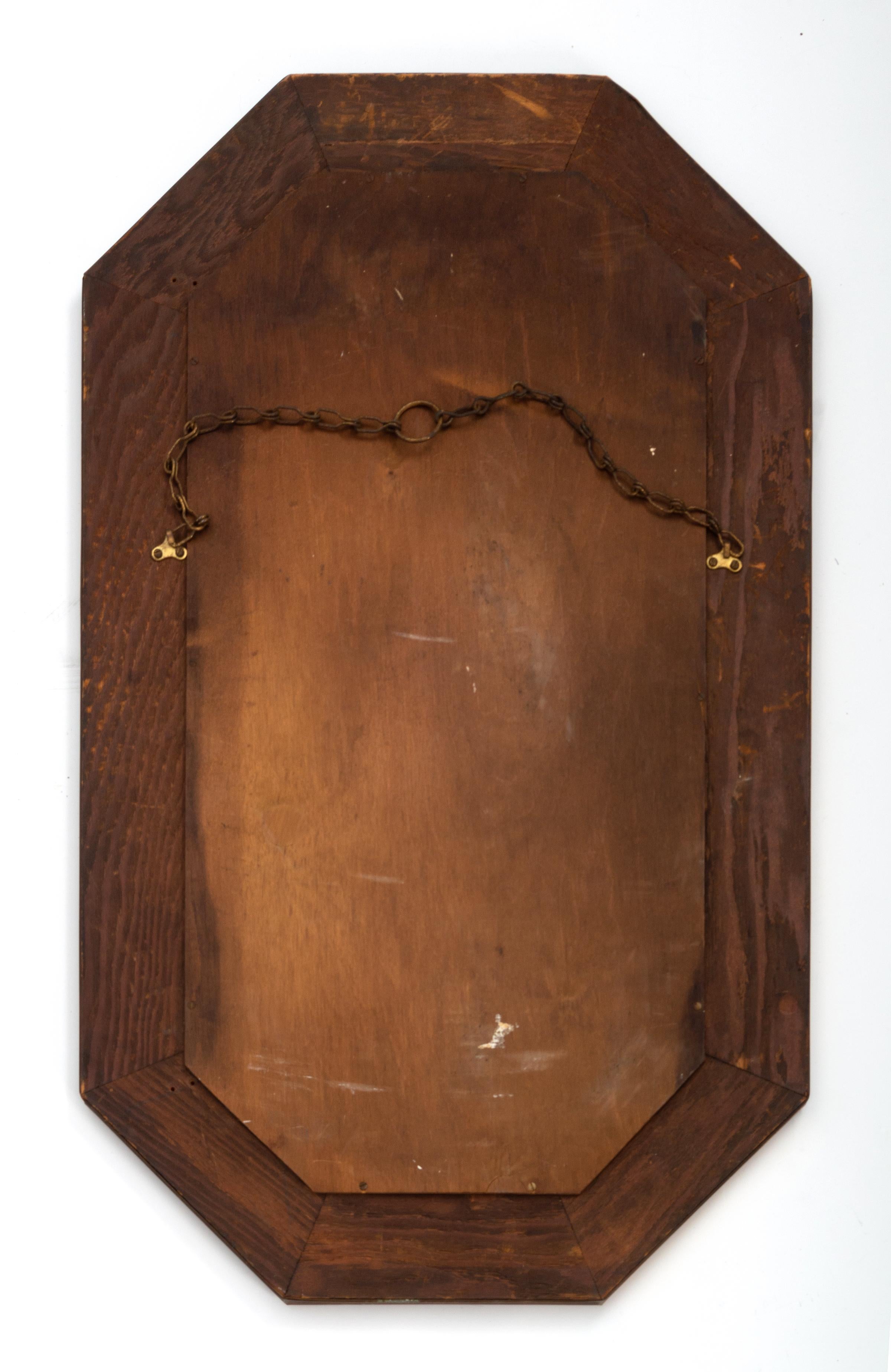 Antique English Arts & Crafts Long Octagonal Repousse Brass Mirror C.1920 In Good Condition For Sale In London, GB