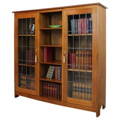 Antique English Arts 
Crafts Oak Bookcase Cabinet attributed to Liberty 
Co