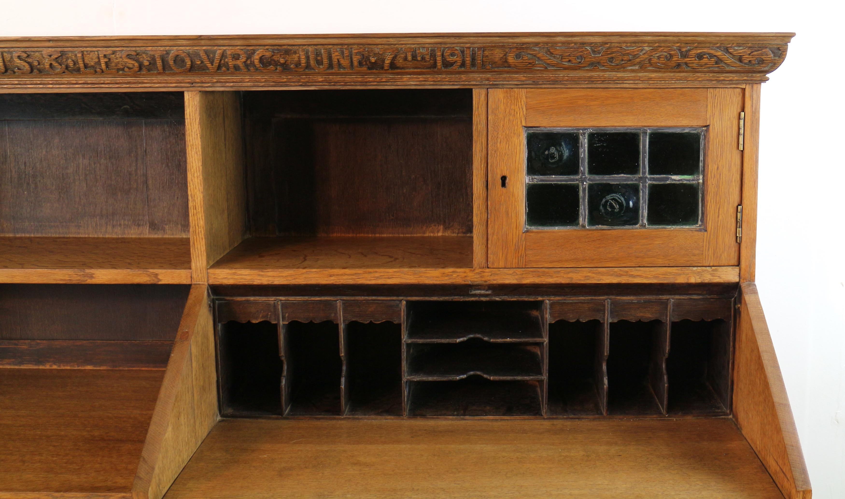 Antique English Arts & Crafts Oak Bureau Bookcase Attributed to Liberty & Co For Sale 5