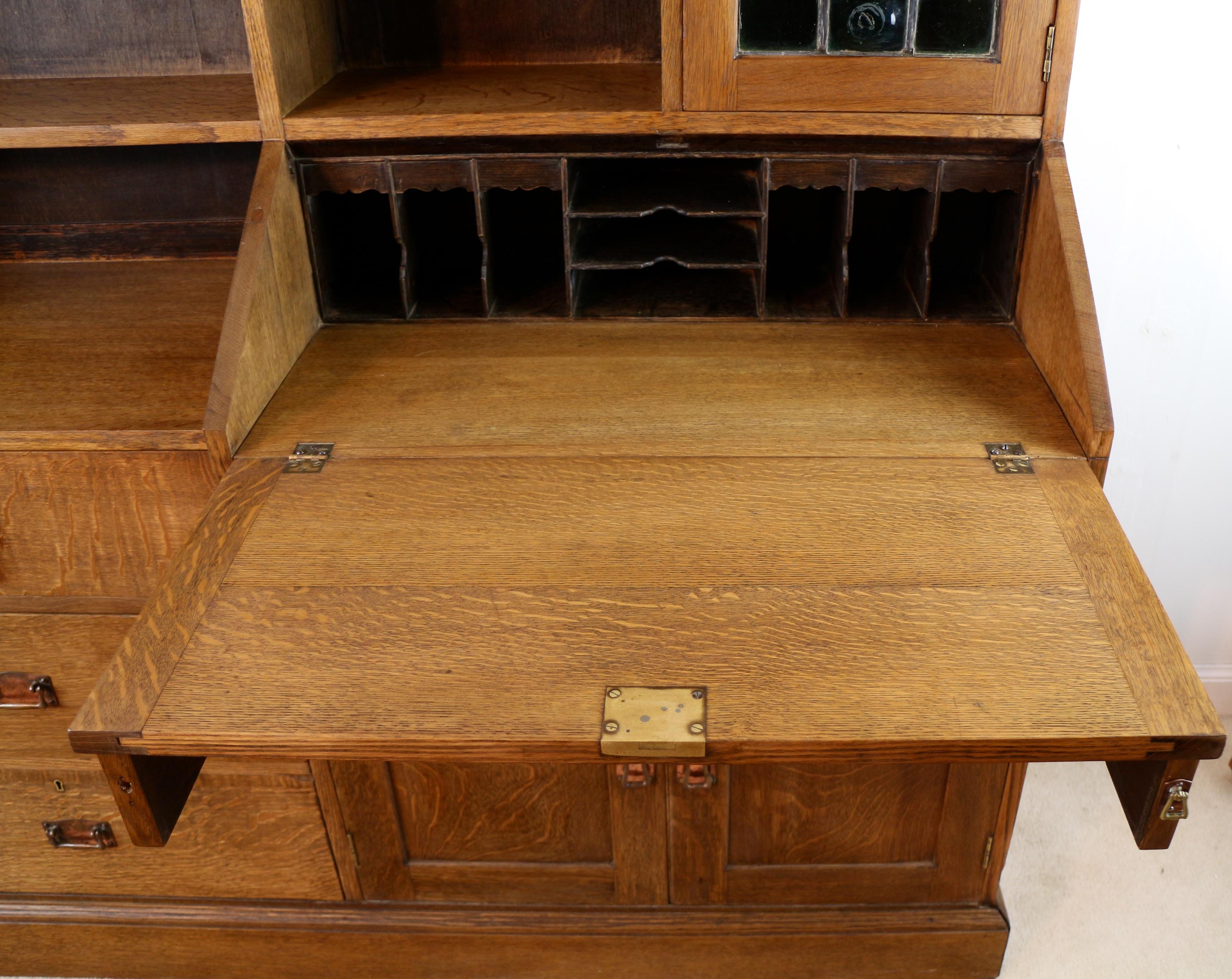 Antique English Arts & Crafts Oak Bureau Bookcase Attributed to Liberty & Co For Sale 6