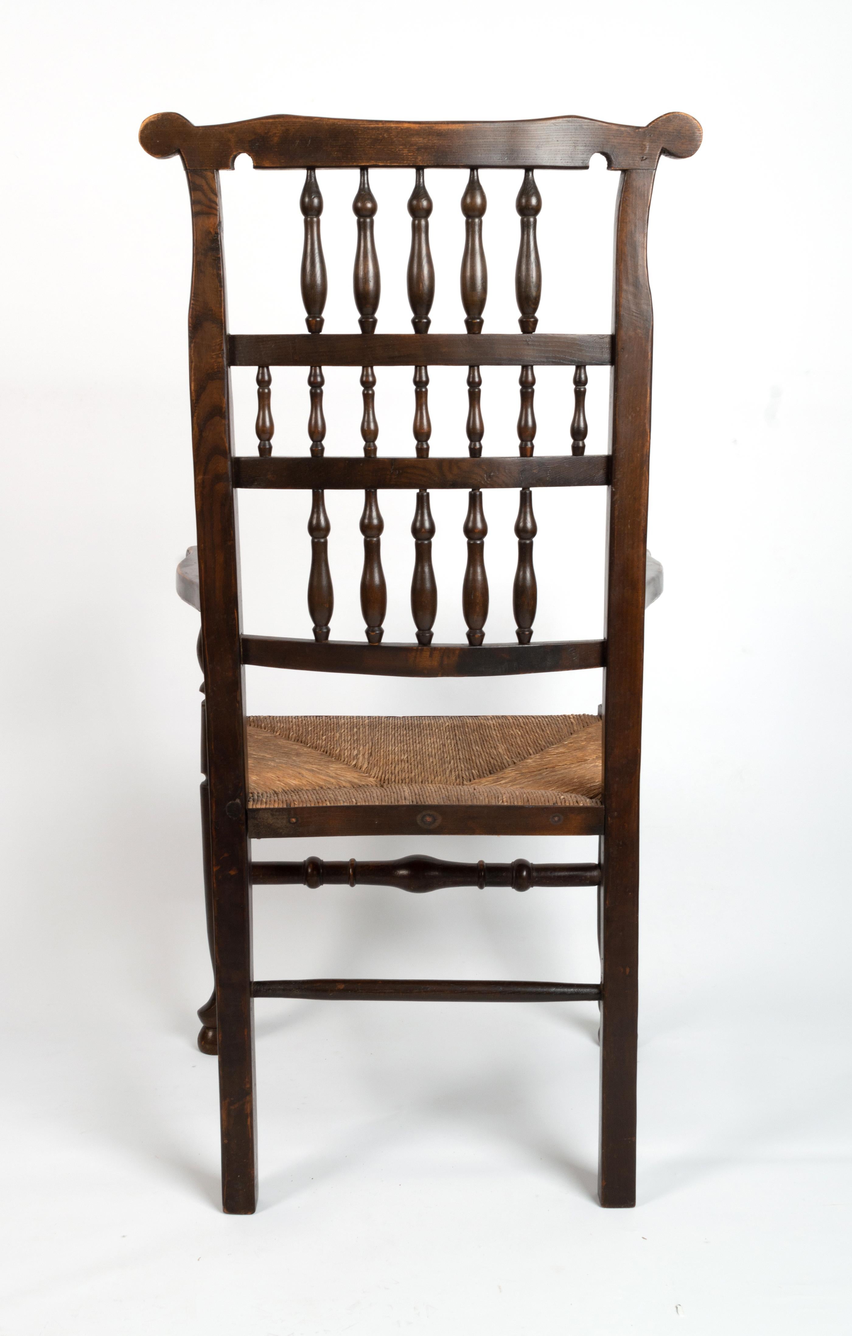 Antique English Arts & Crafts Oak Rush Elbow Chair C.1840 In Good Condition For Sale In London, GB