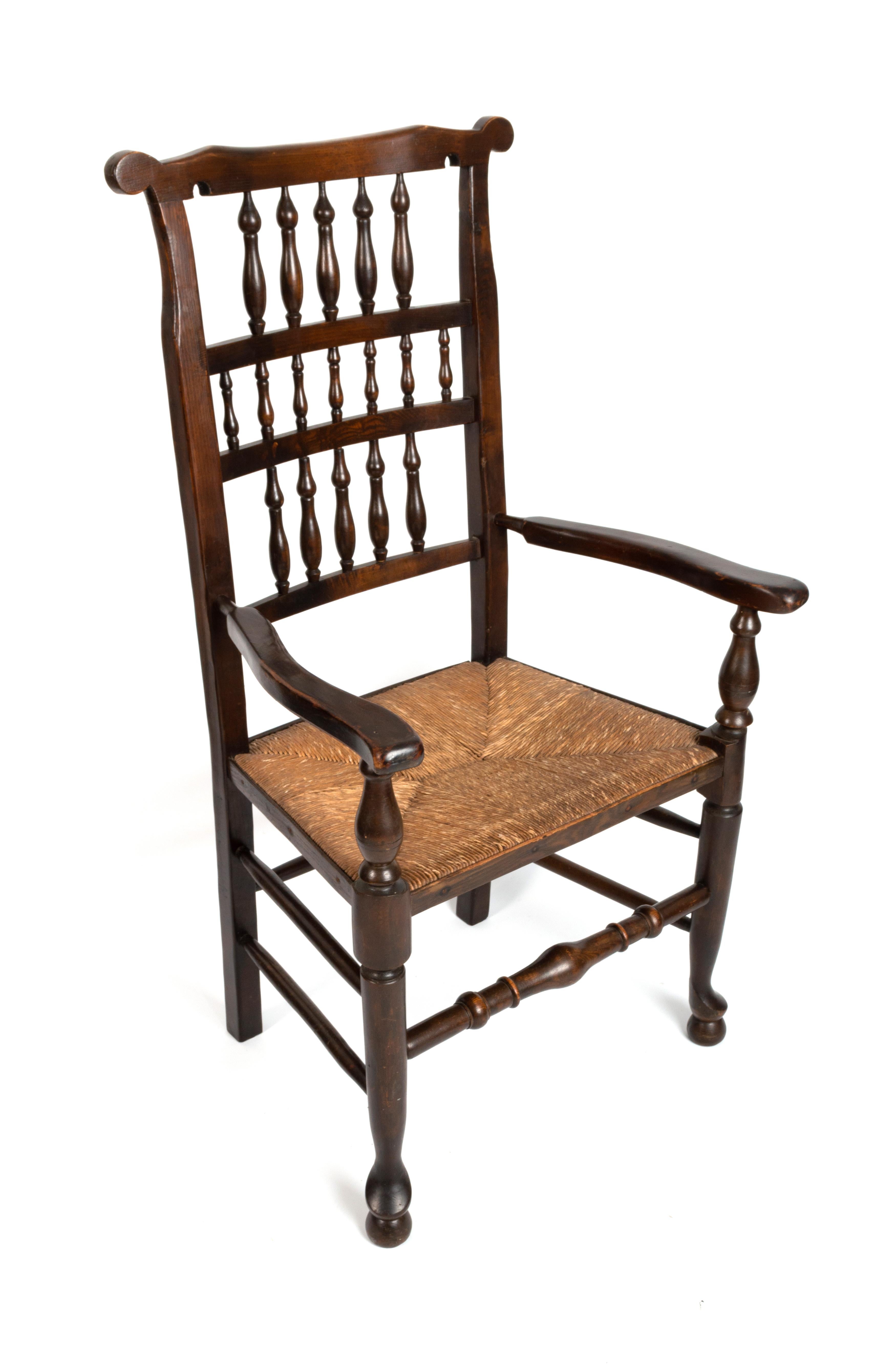 Antique English Arts & Crafts Oak Rush Elbow Chair C.1840 For Sale 2