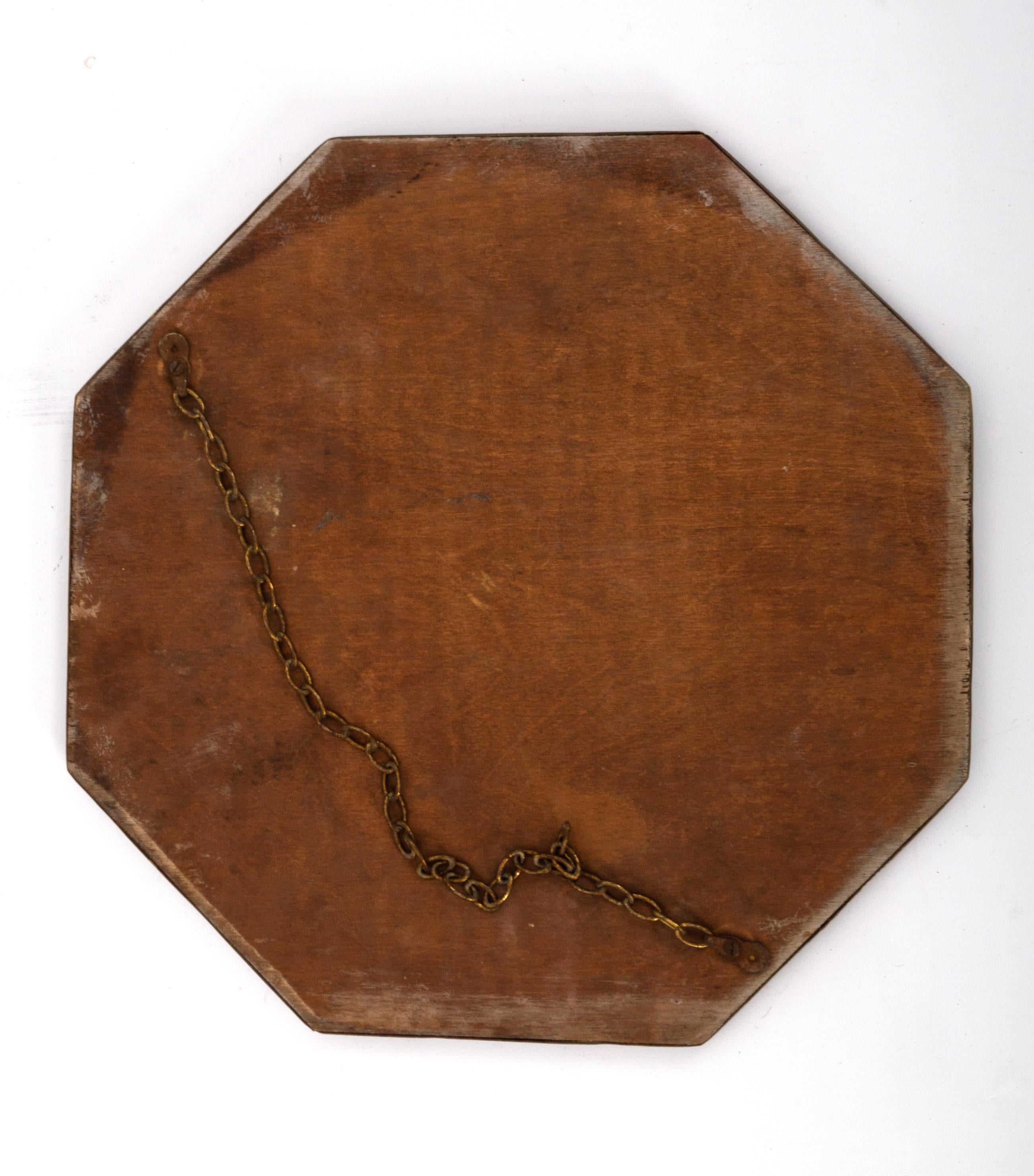 Antique English Arts & Crafts Octagonal Hammered Brass Mirror C.1920 For Sale 1