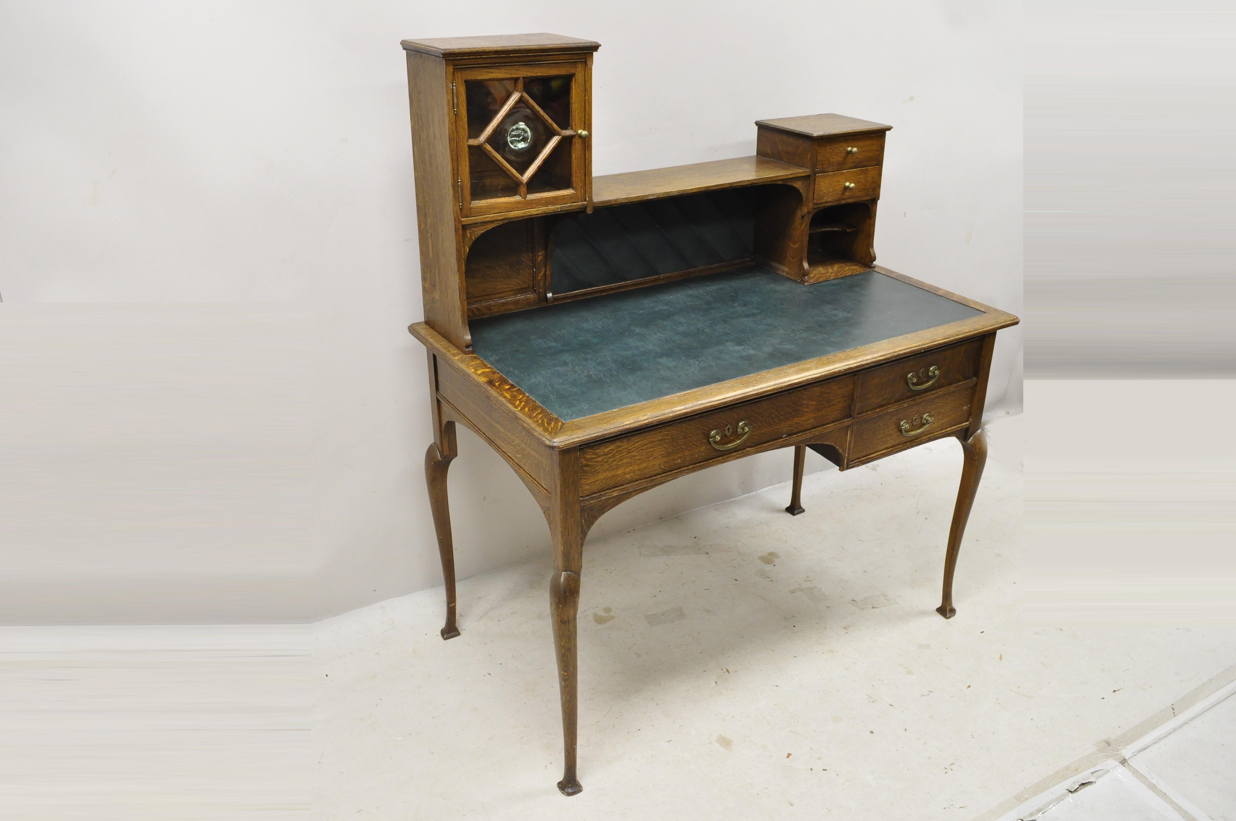 Details about   Antique Writing Desk with Hutch and Leather Pad Clerk 