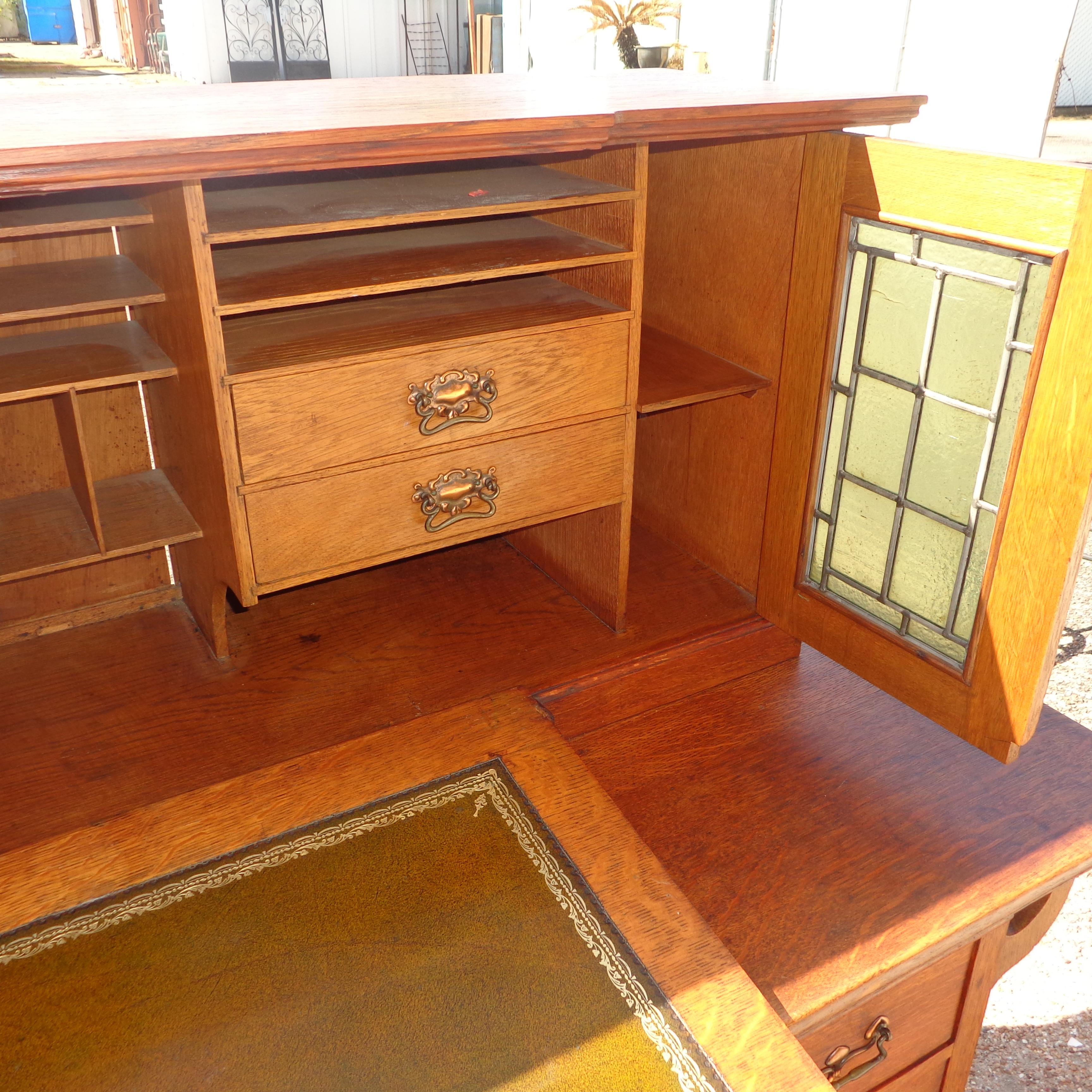Oak Antique English Arts & Crafts Secretary Desk
