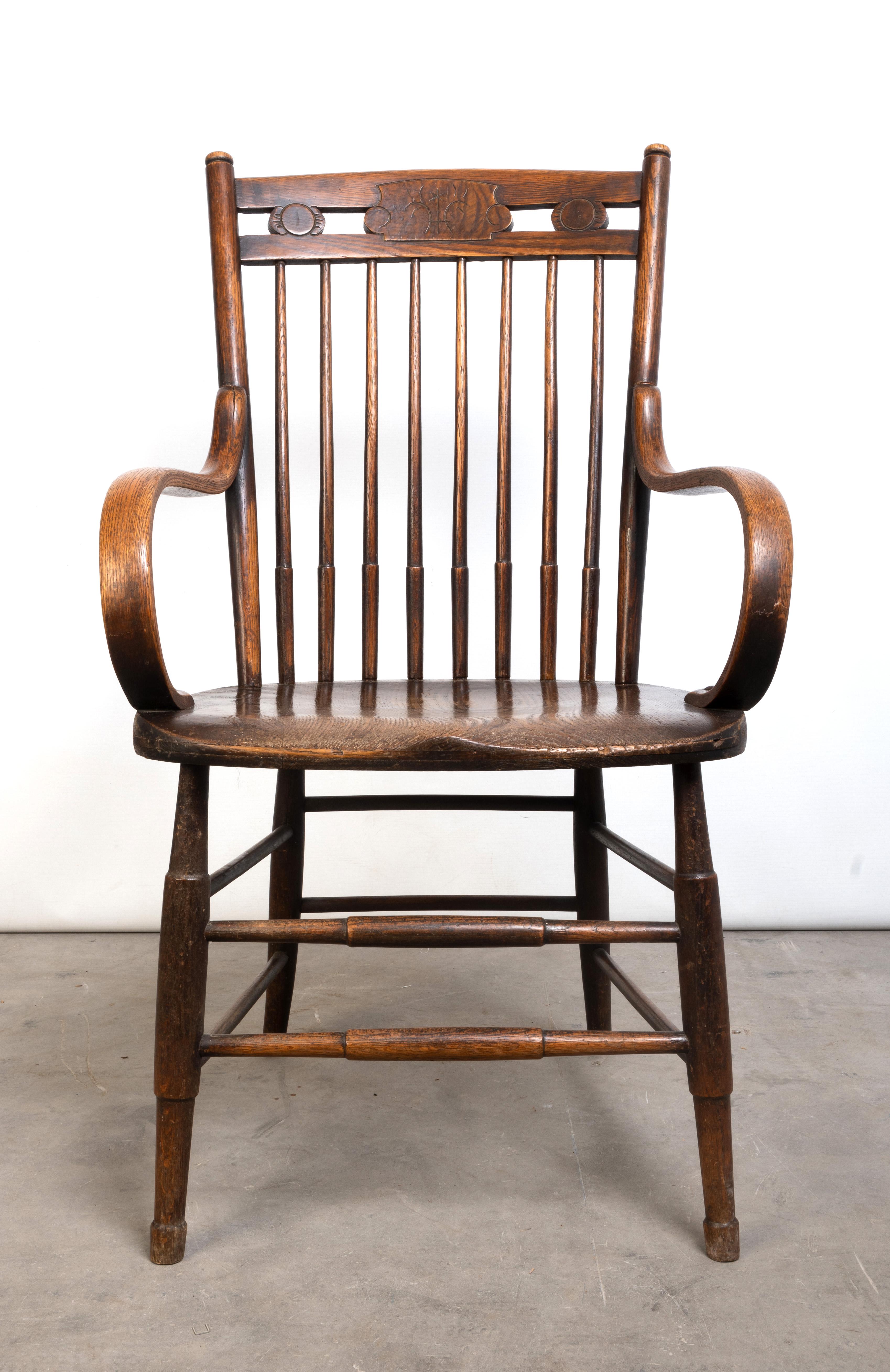 Early 20th Century Antique English Arts & Crafts Stick Back Windsor Chair Heals of London For Sale