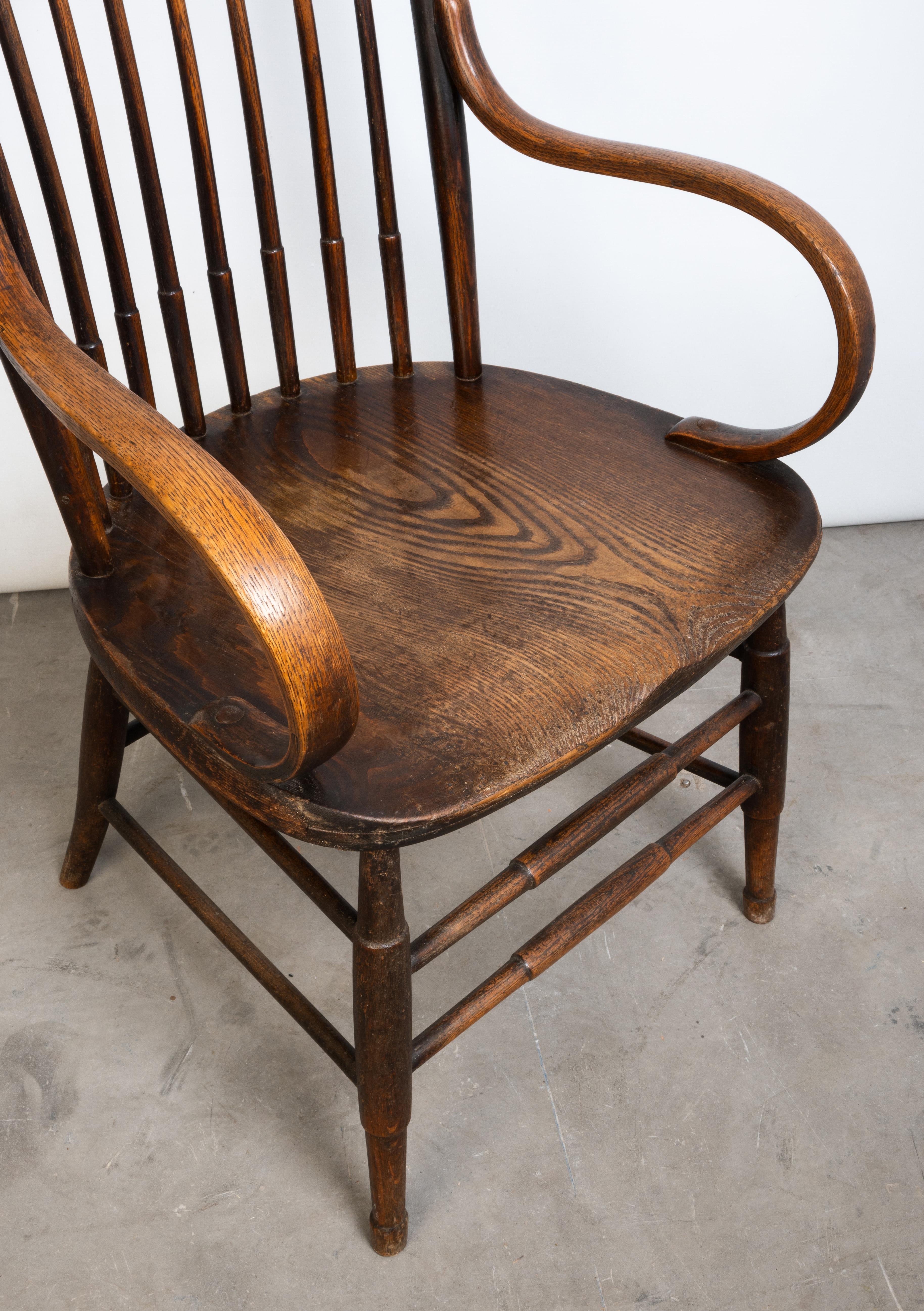 Oak Antique English Arts & Crafts Stick Back Windsor Chair Heals of London For Sale