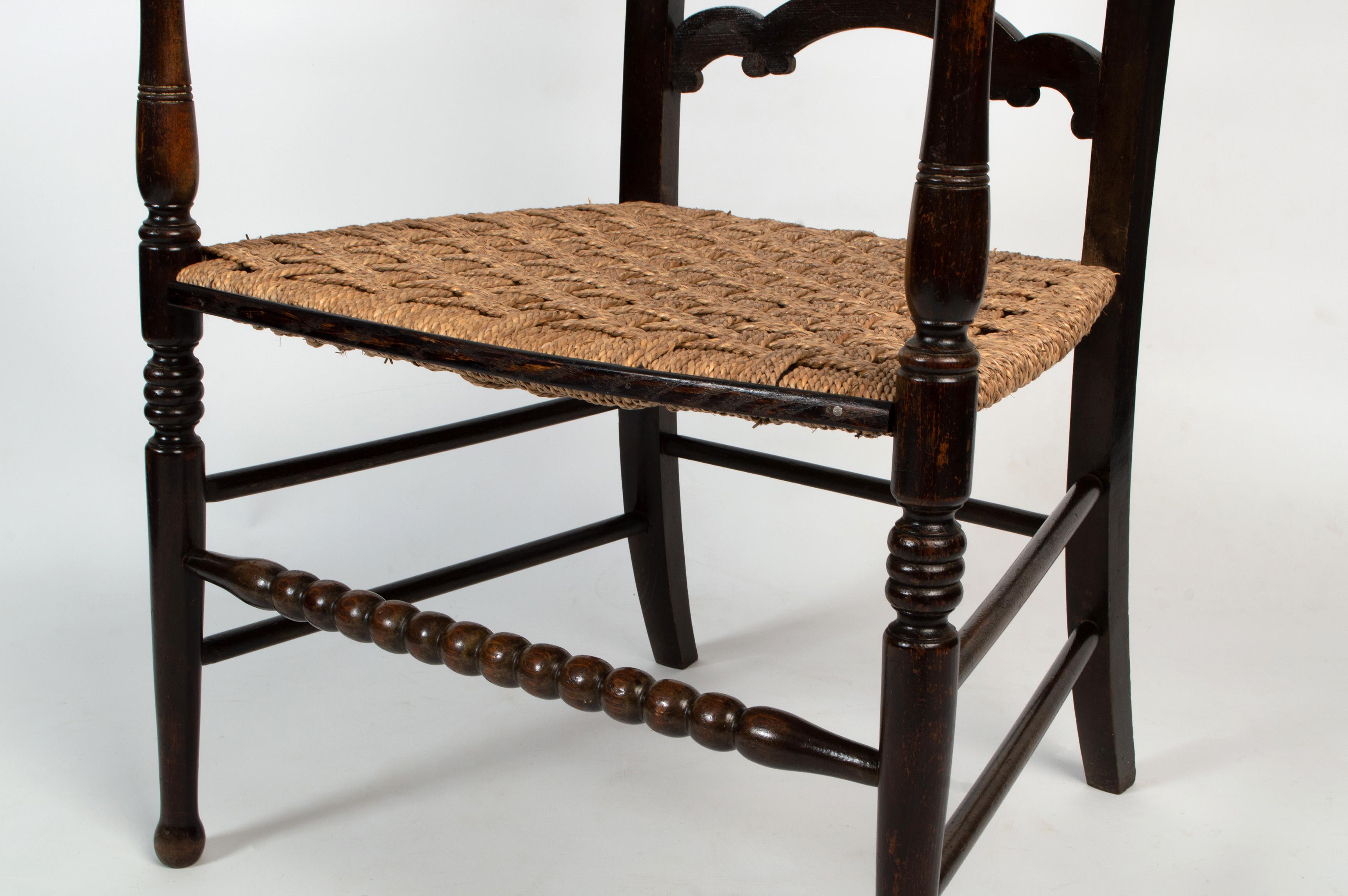 Raffia Antique English Arts & Crafts William Birch Liberty & Co. Elbow Chair For Sale