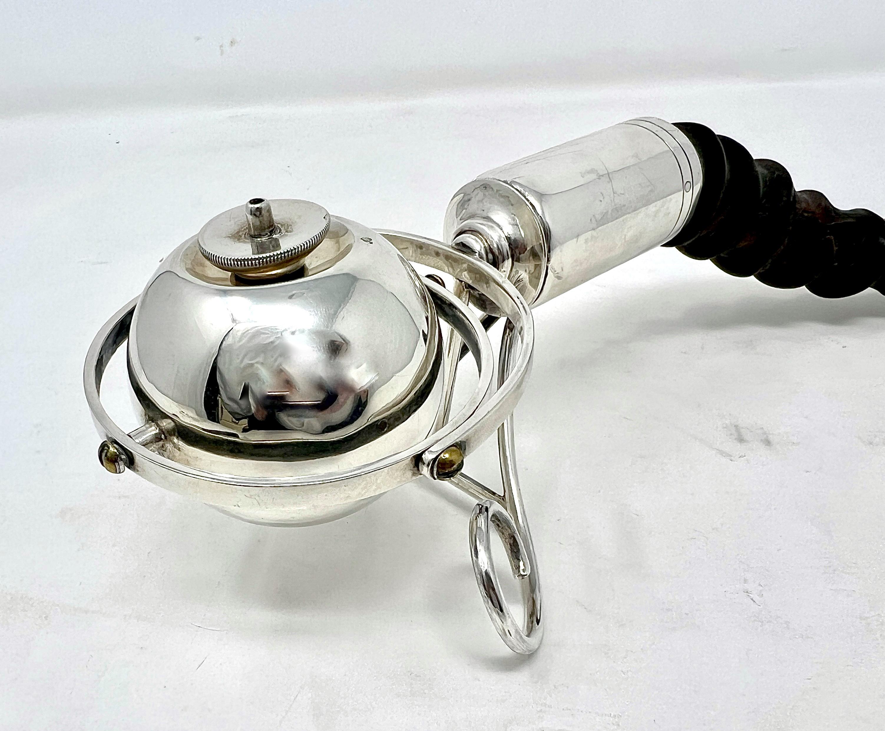 Antique English Sterling Silver and Antler Gimbal Lighter Signed Asprey Co., Circa 1920's.