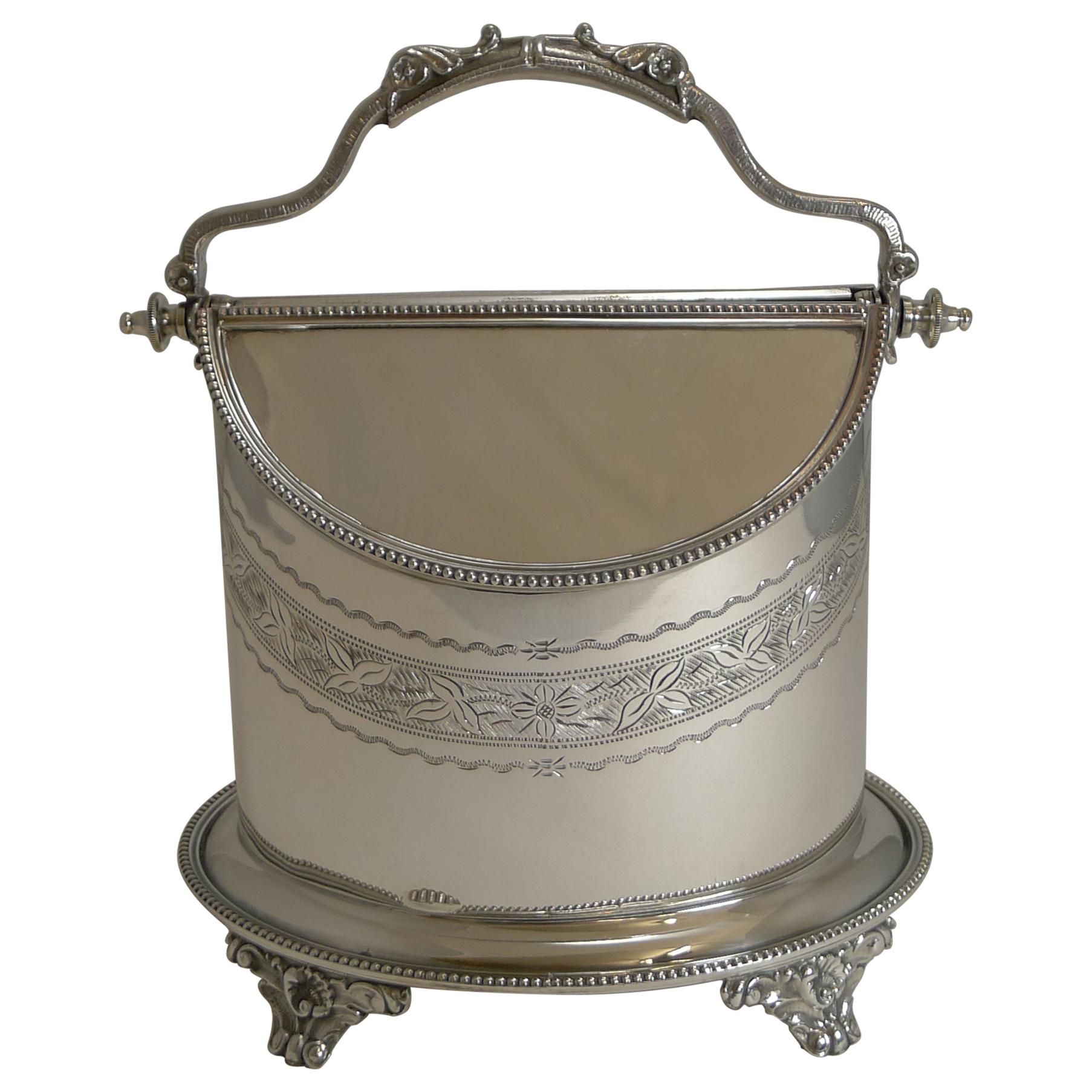 Antique English Automated Biscuit Box in Silver Plate, circa 1890 at