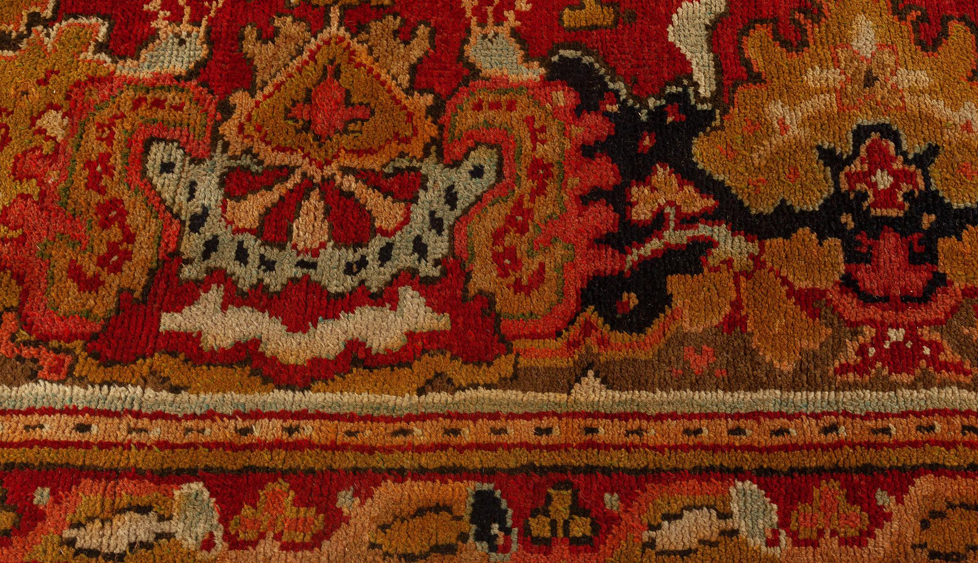 Antique English Axminster Red Handmade Wool Rug In Good Condition For Sale In New York, NY
