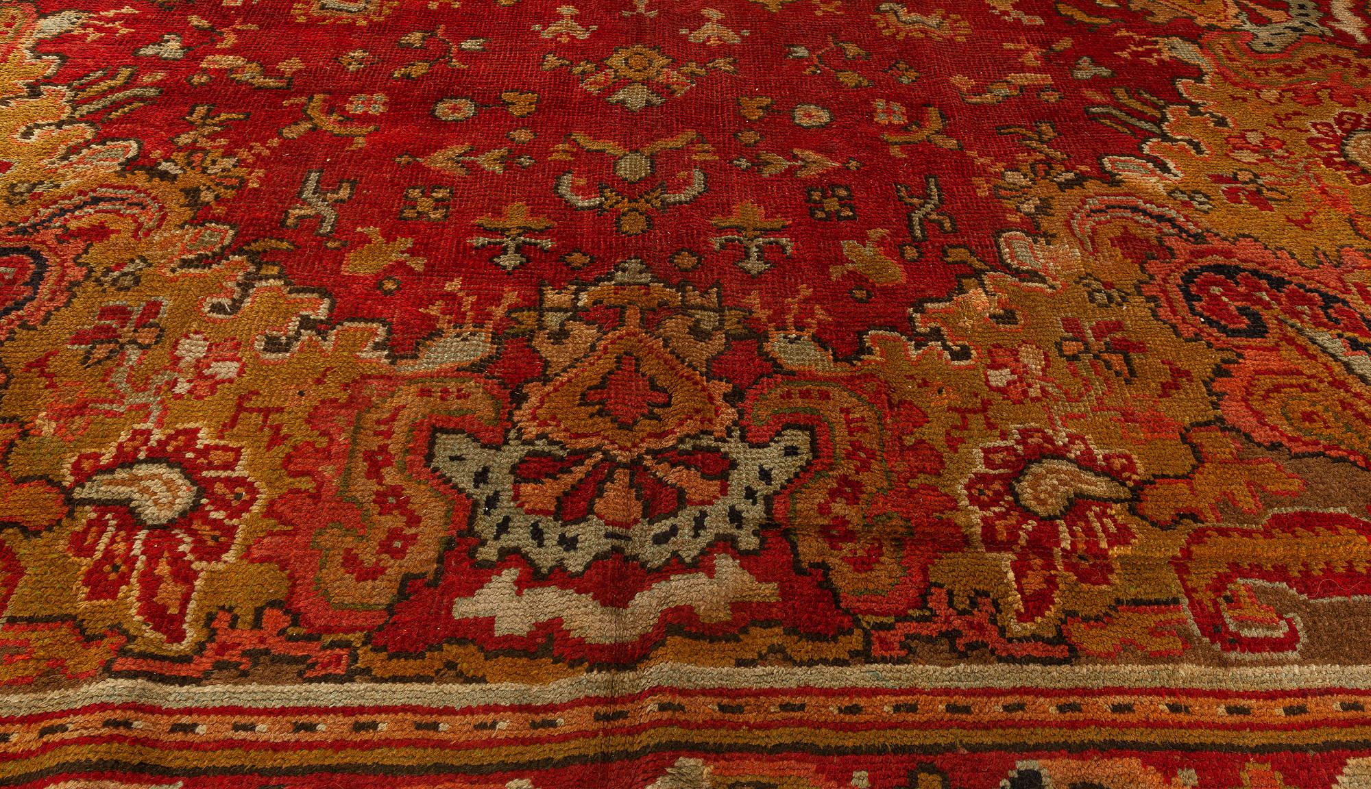 20th Century Antique English Axminster Red Handmade Wool Rug For Sale