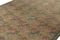 Antique English Axminster rug in Green with Pink Floral Design