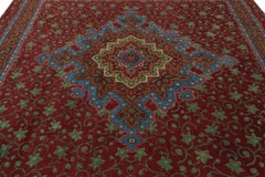 Antique English Axminster Square Rug, Red with Floral Medallion - Rug & Kilim