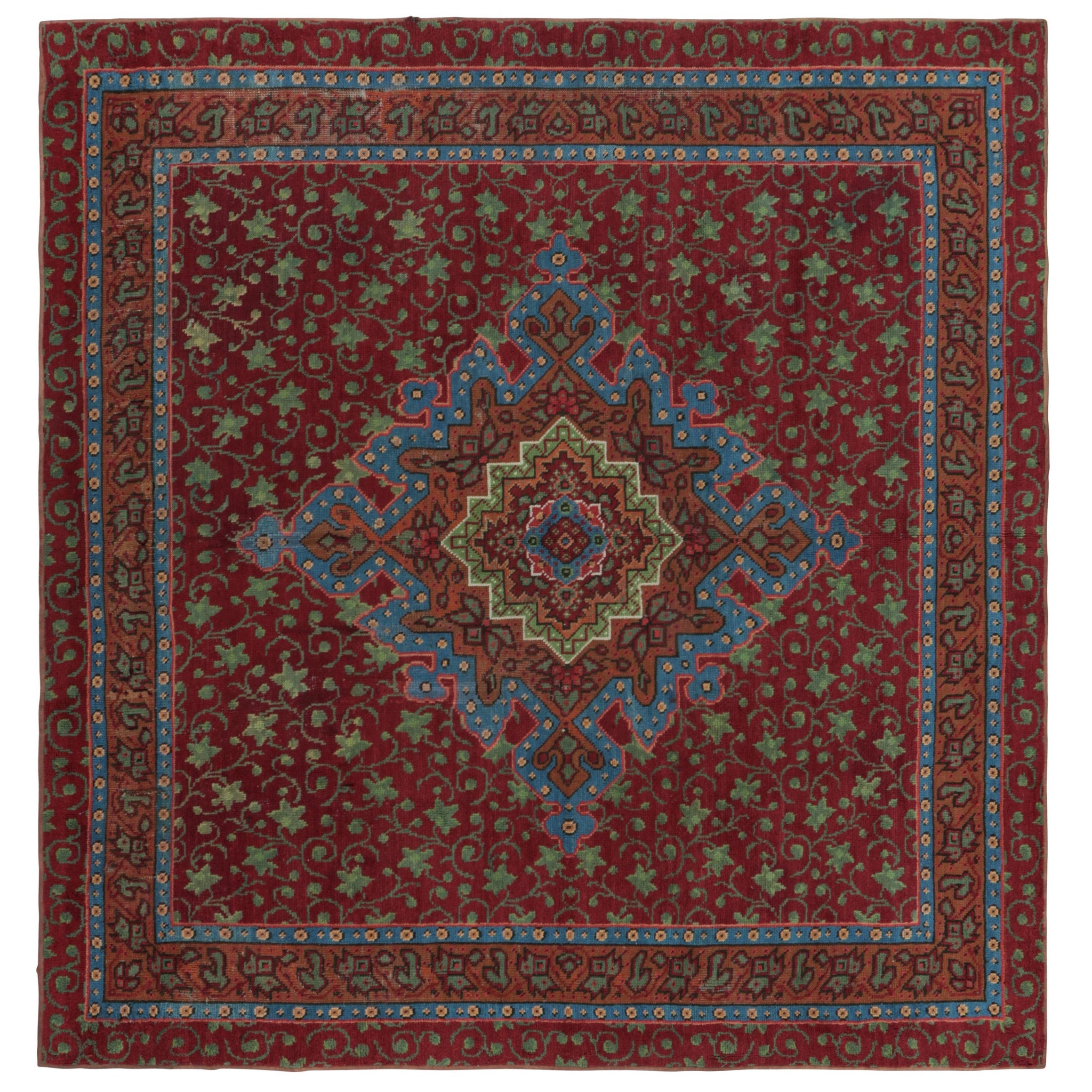 Antiker englischer Axminster-Teppich, rot mit Blumenmedaillon - Rug & Kilim im Angebot