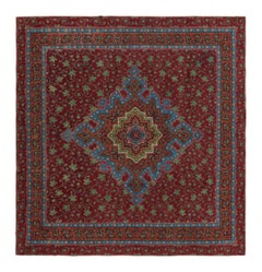Antiker englischer Axminster-Teppich, rot mit Blumenmedaillon - Rug & Kilim