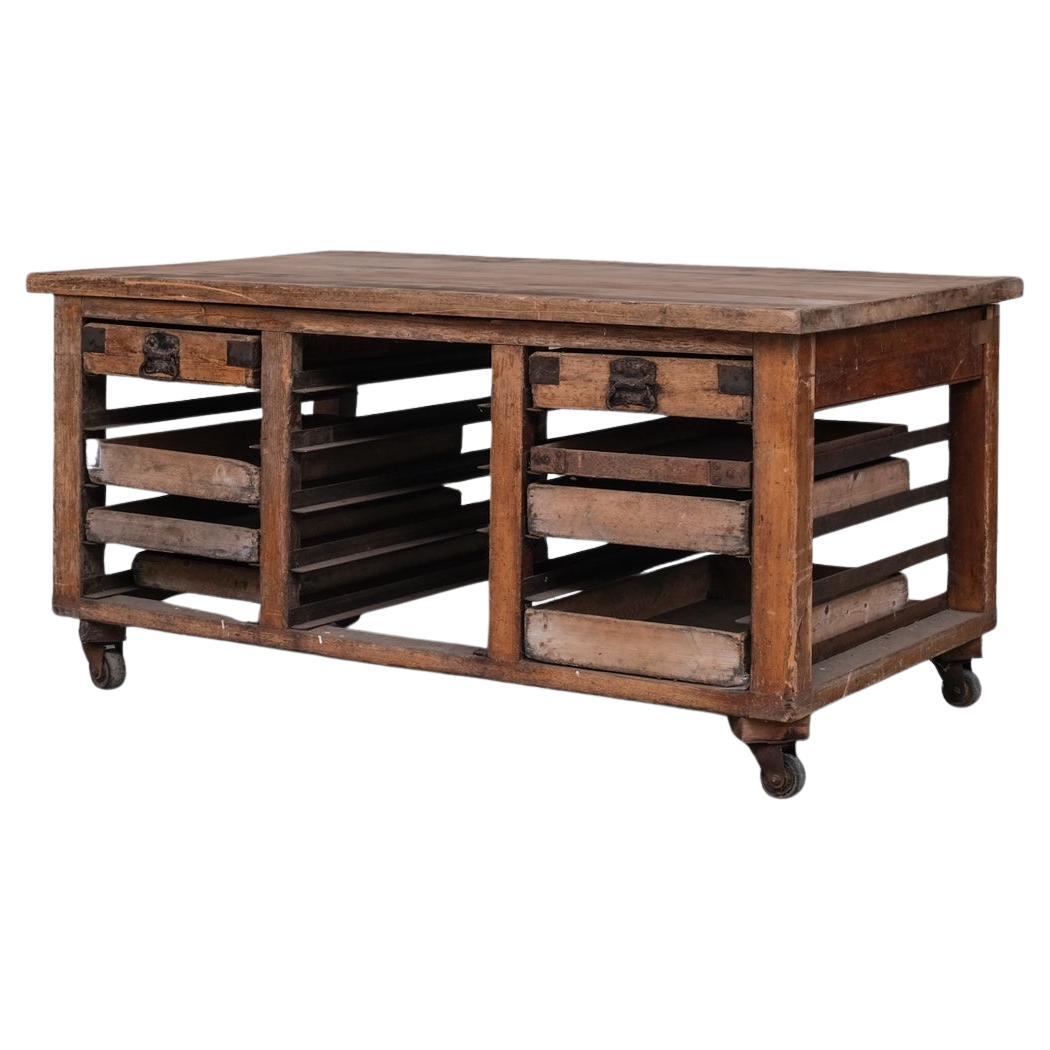 Antique English Bakers Kitchen Worktop or Kitchen Island Table For Sale
