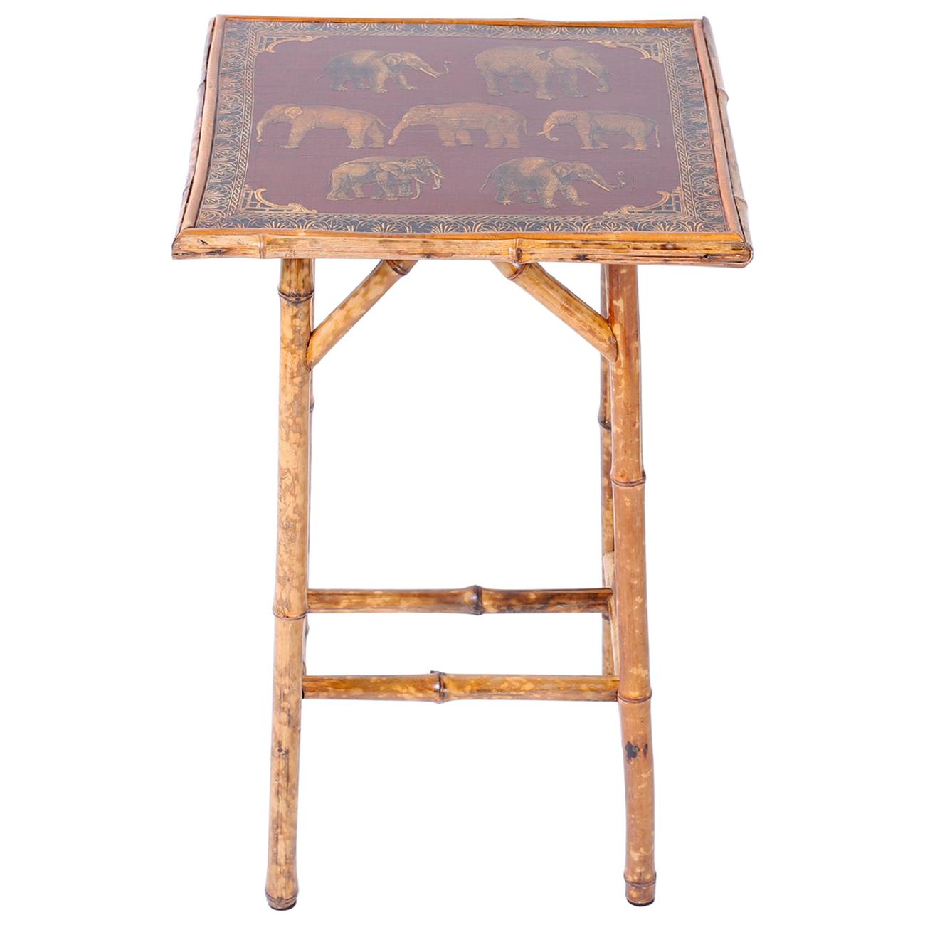 Antique TwoTier Decoupage Bamboo Table at 1stDibs